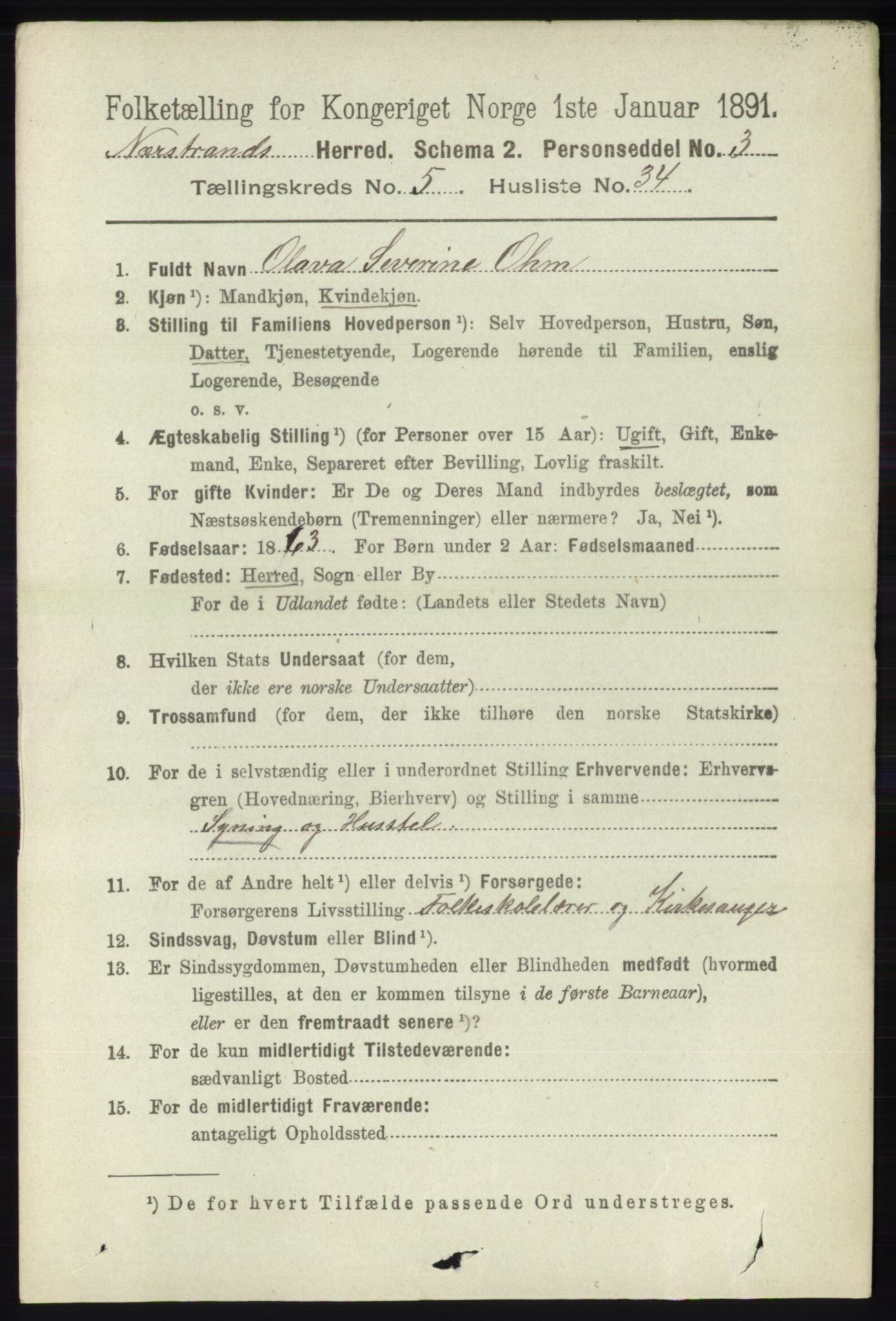 RA, 1891 census for 1139 Nedstrand, 1891, p. 994