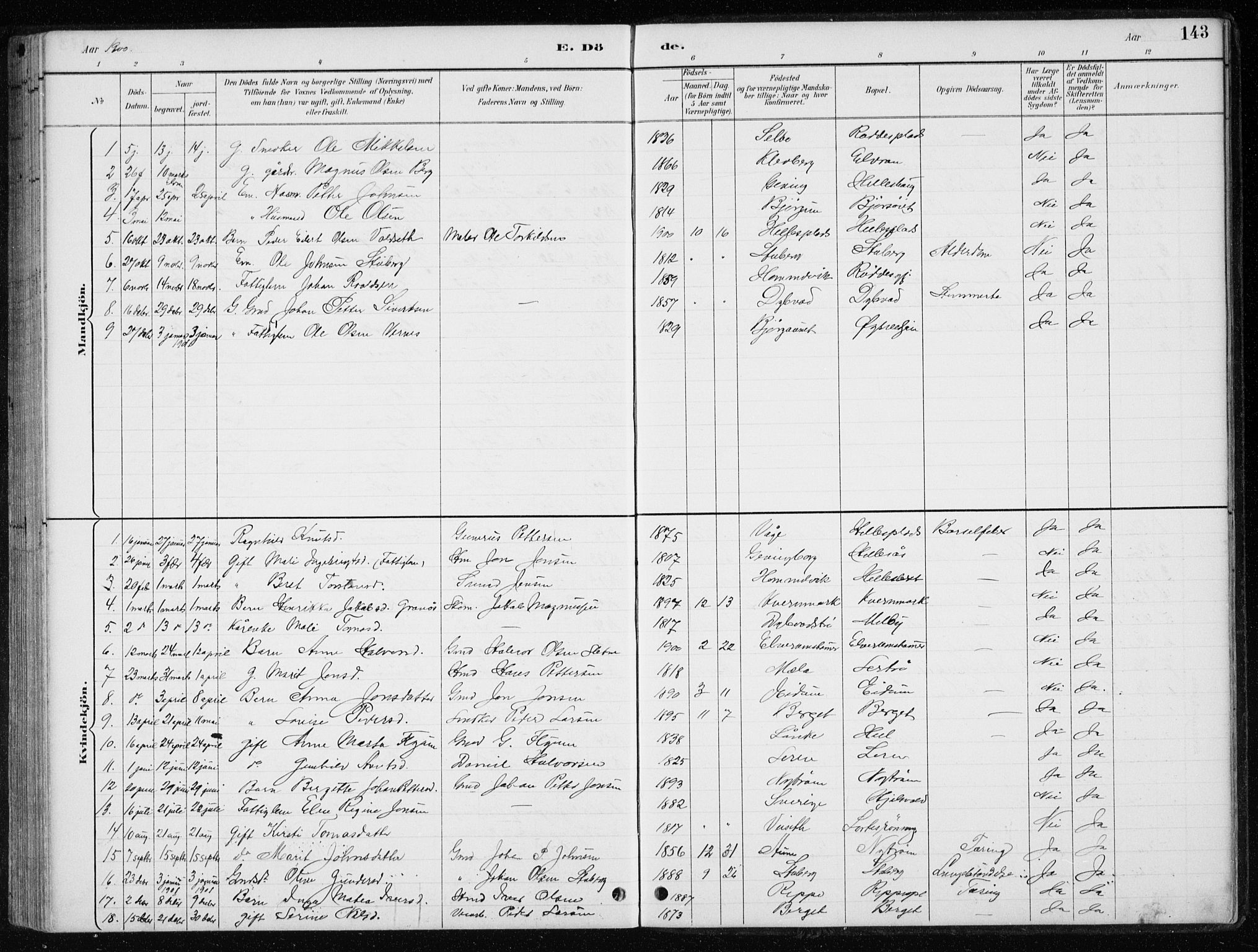 Ministerialprotokoller, klokkerbøker og fødselsregistre - Nord-Trøndelag, SAT/A-1458/710/L0096: Parish register (copy) no. 710C01, 1892-1925, p. 143