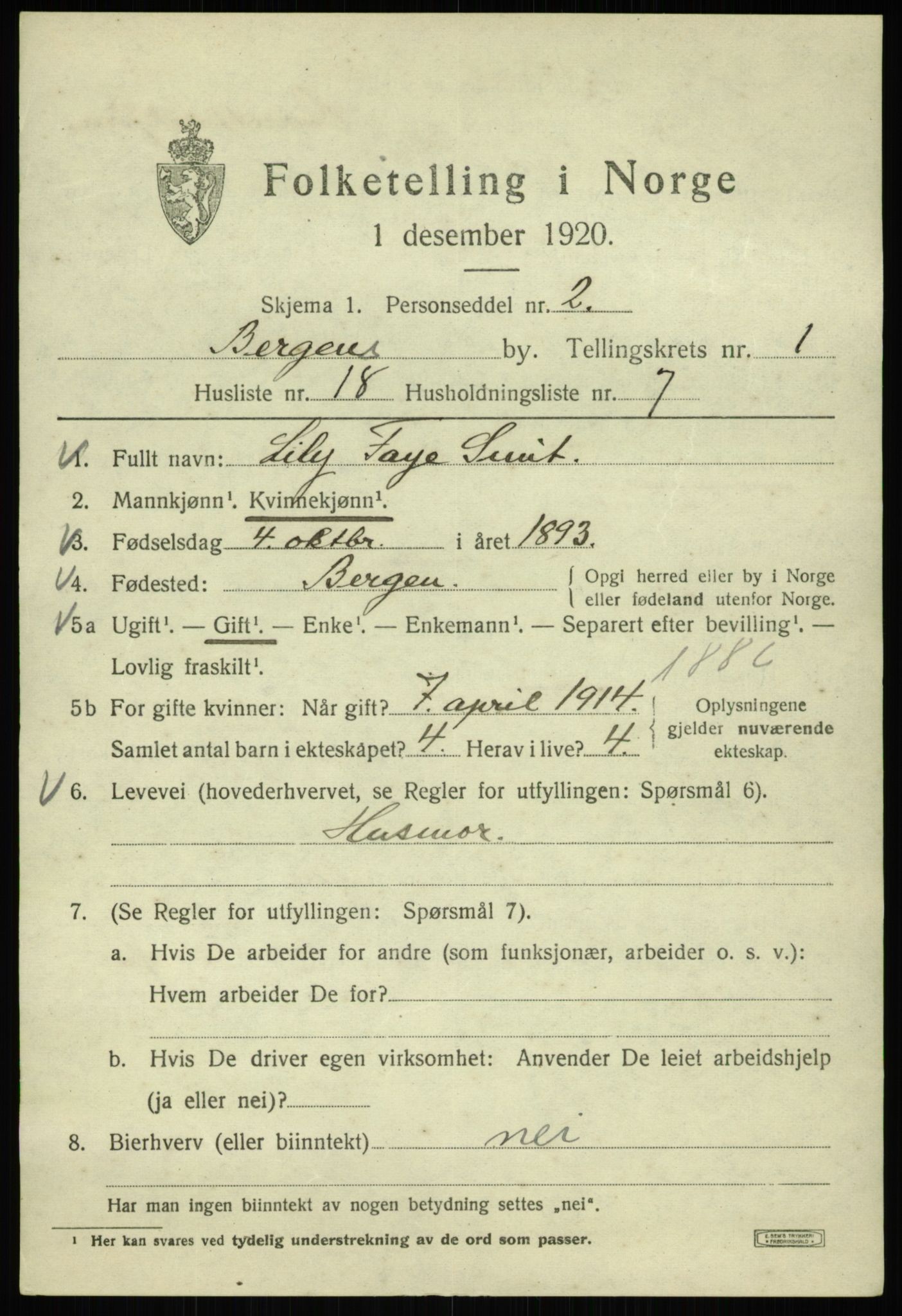 SAB, 1920 census for Bergen, 1920, p. 59003