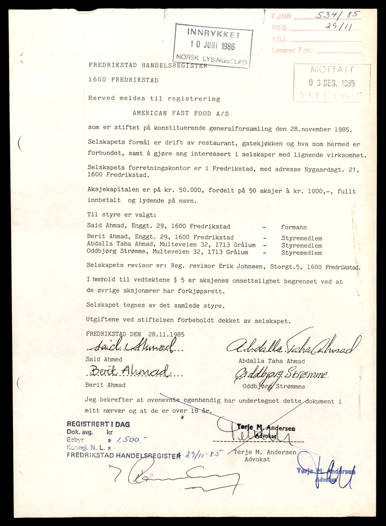 Fredrikstad tingrett, AV/SAT-A-10473/K/Kb/Kbb/L0002: Enkeltmannsforetak, aksjeselskap og andelslag, Am-An, 1944-1990, p. 3
