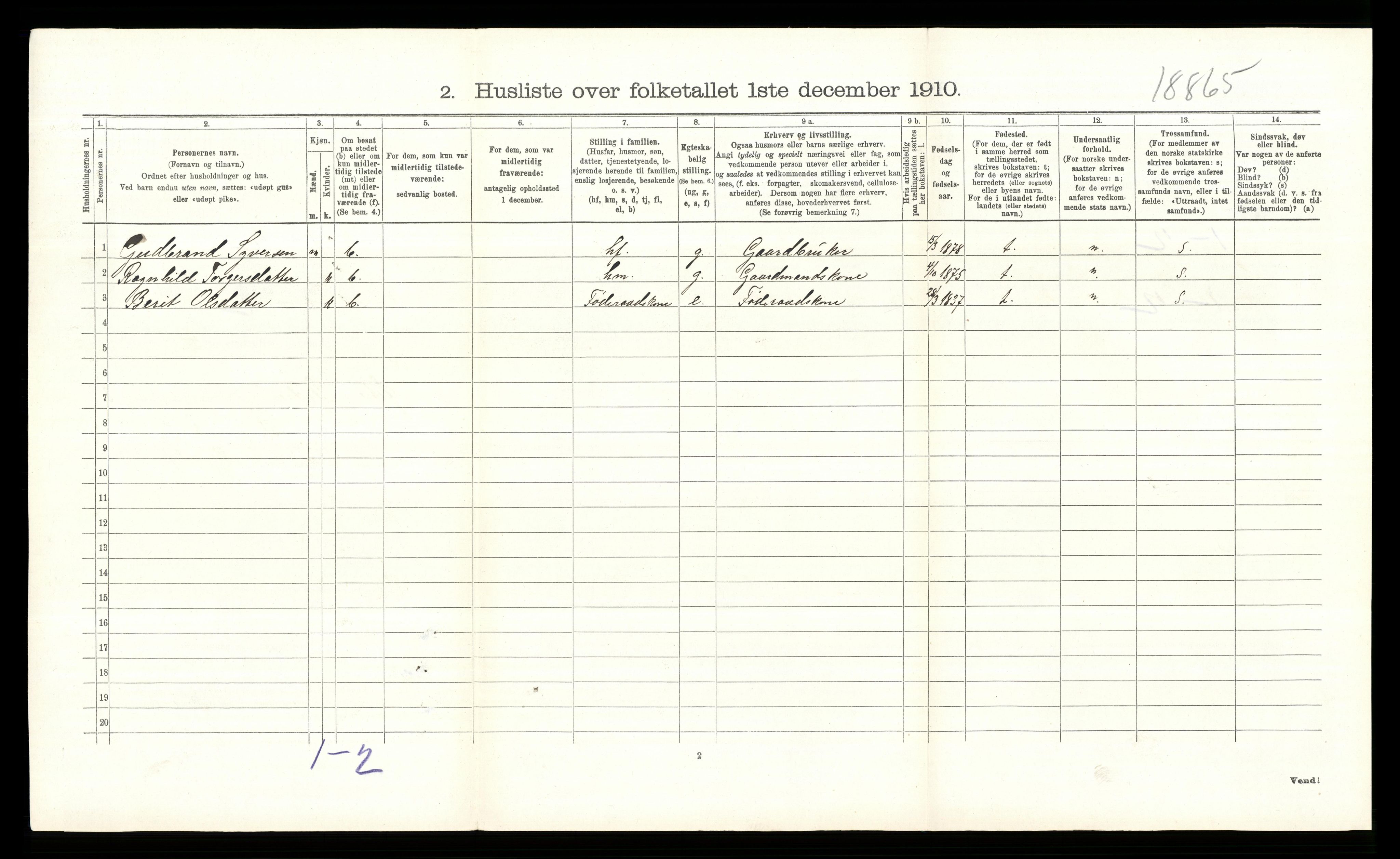 RA, 1910 census for Øystre Slidre, 1910, p. 243