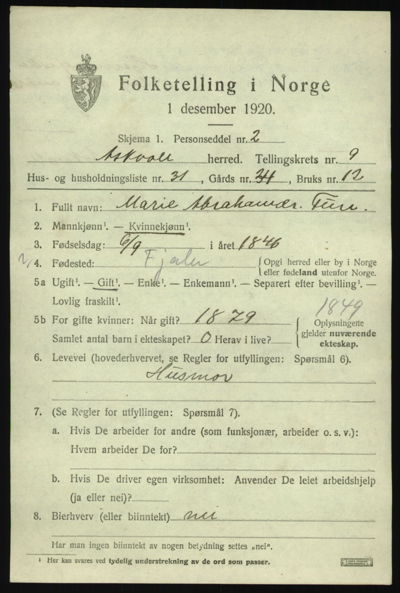 SAB, 1920 census for Askvoll, 1920, p. 4234