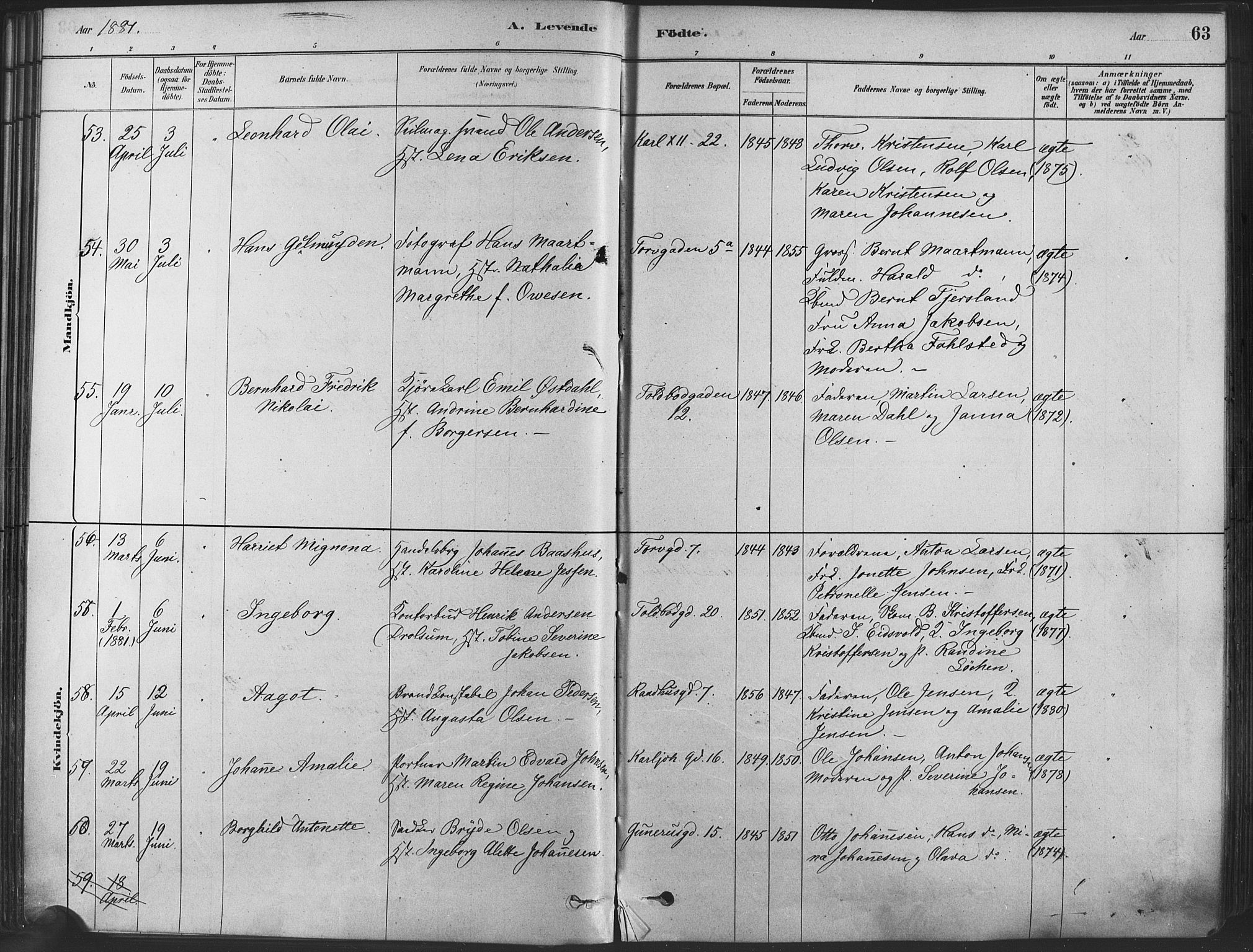 Oslo domkirke Kirkebøker, SAO/A-10752/F/Fa/L0029: Parish register (official) no. 29, 1879-1892, p. 63