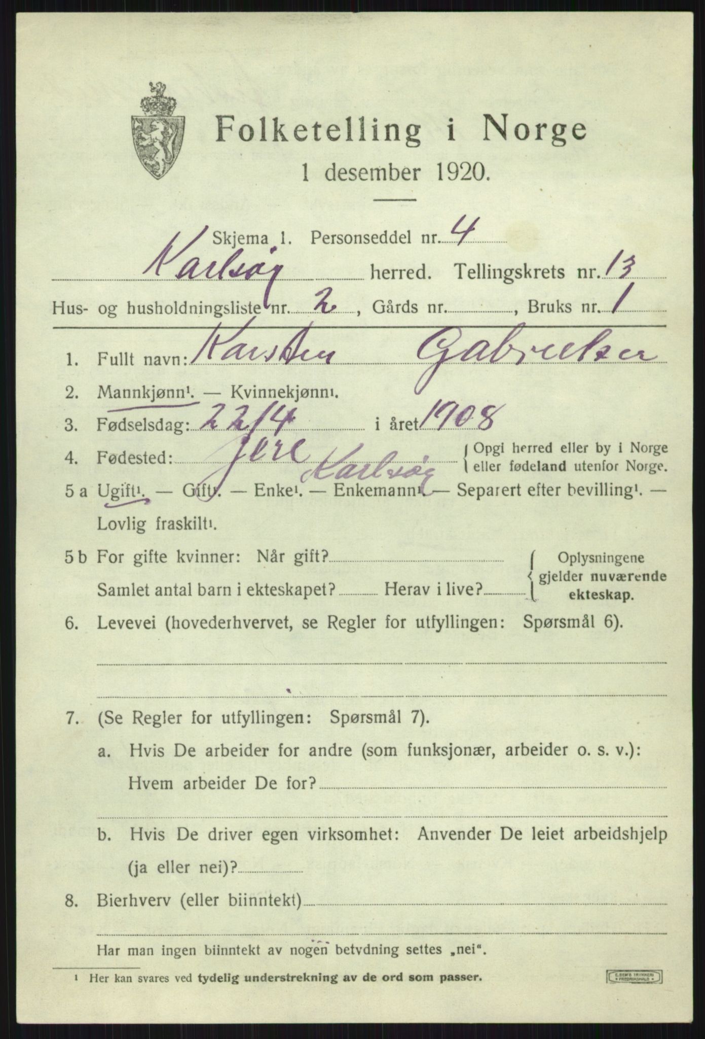 SATØ, 1920 census for Karlsøy, 1920, p. 4472