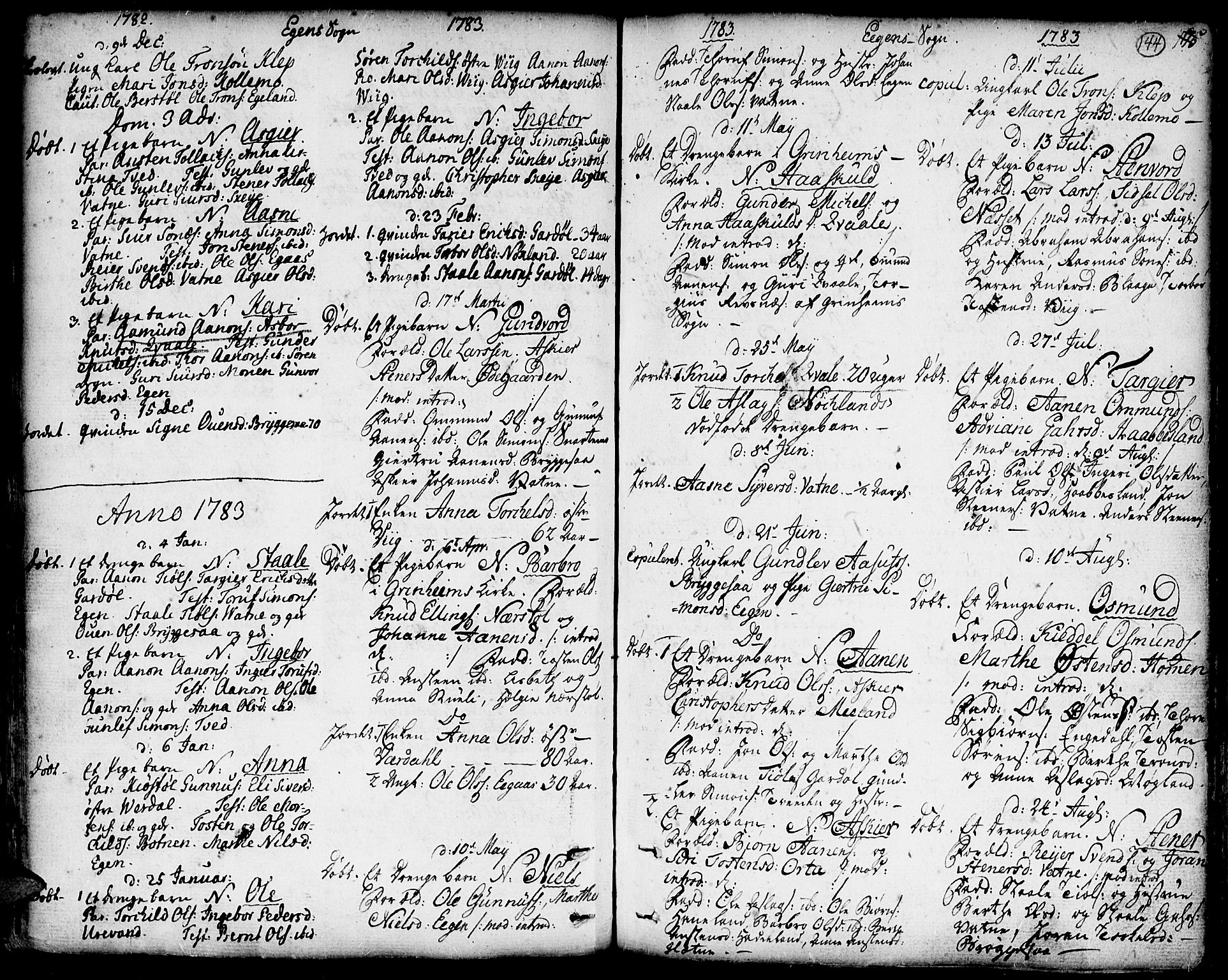 Hægebostad sokneprestkontor, SAK/1111-0024/F/Fa/Faa/L0001: Parish register (official) no. A 1 /2, 1760-1823, p. 144