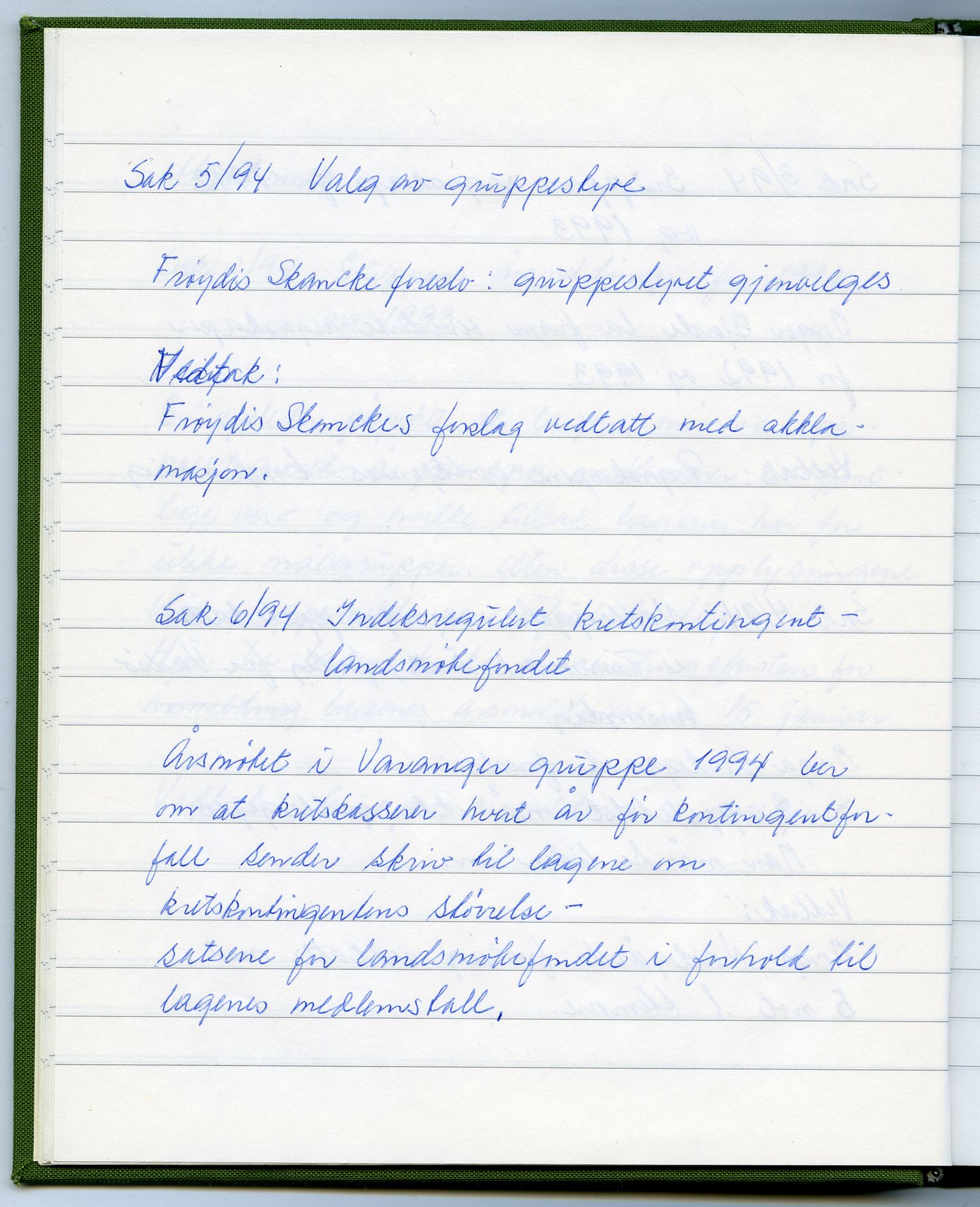 Finnmark krets av Norges Kvinne- og familieforbund, FMFB/A-1233/A/Ac/L0014: Protokoll for gruppemøte Ishavsgruppen 1990-1994, 1990-1994