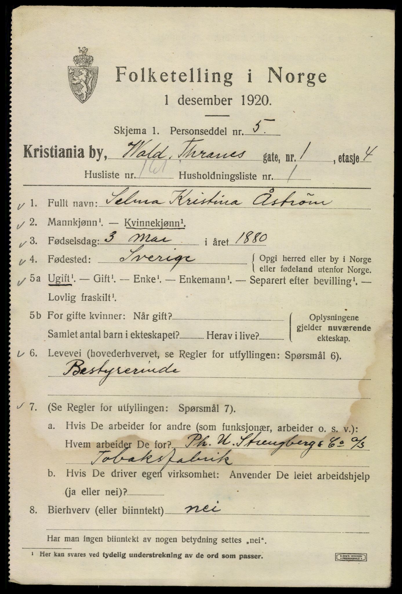 SAO, 1920 census for Kristiania, 1920, p. 644721