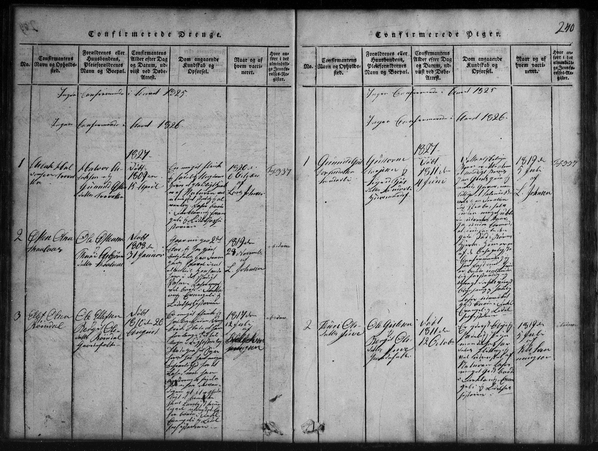 Rauland kirkebøker, SAKO/A-292/G/Gb/L0001: Parish register (copy) no. II 1, 1815-1886, p. 240