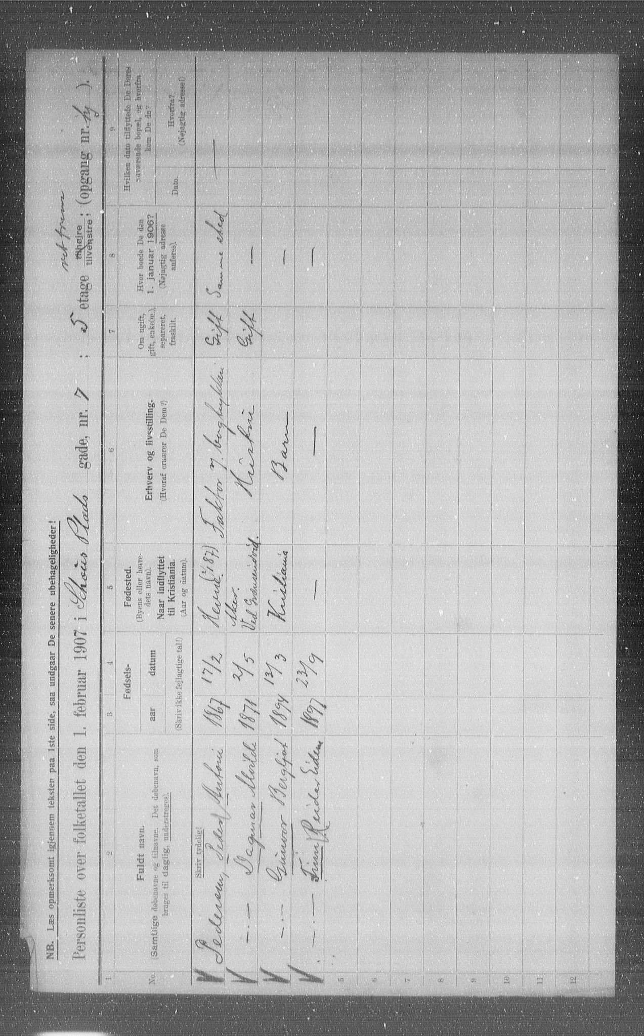 OBA, Municipal Census 1907 for Kristiania, 1907, p. 46255