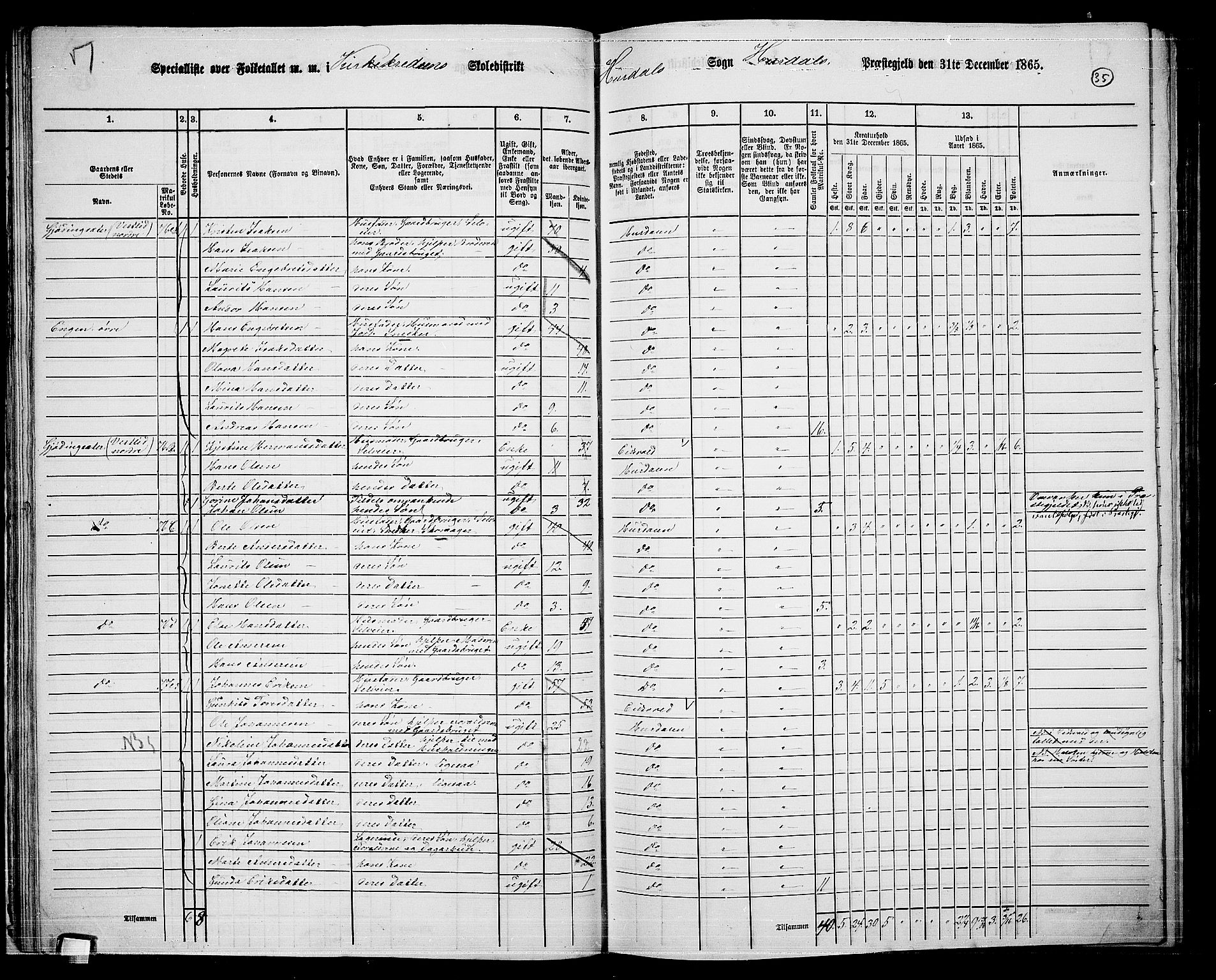 RA, 1865 census for Hurdal, 1865, p. 32