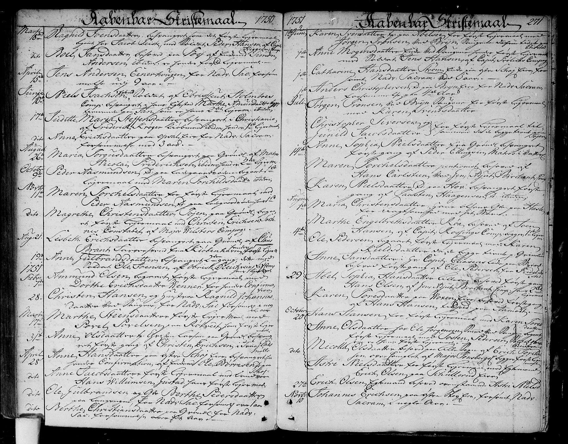 Aker prestekontor kirkebøker, SAO/A-10861/F/L0008: Parish register (official) no. 8, 1749-1765, p. 271