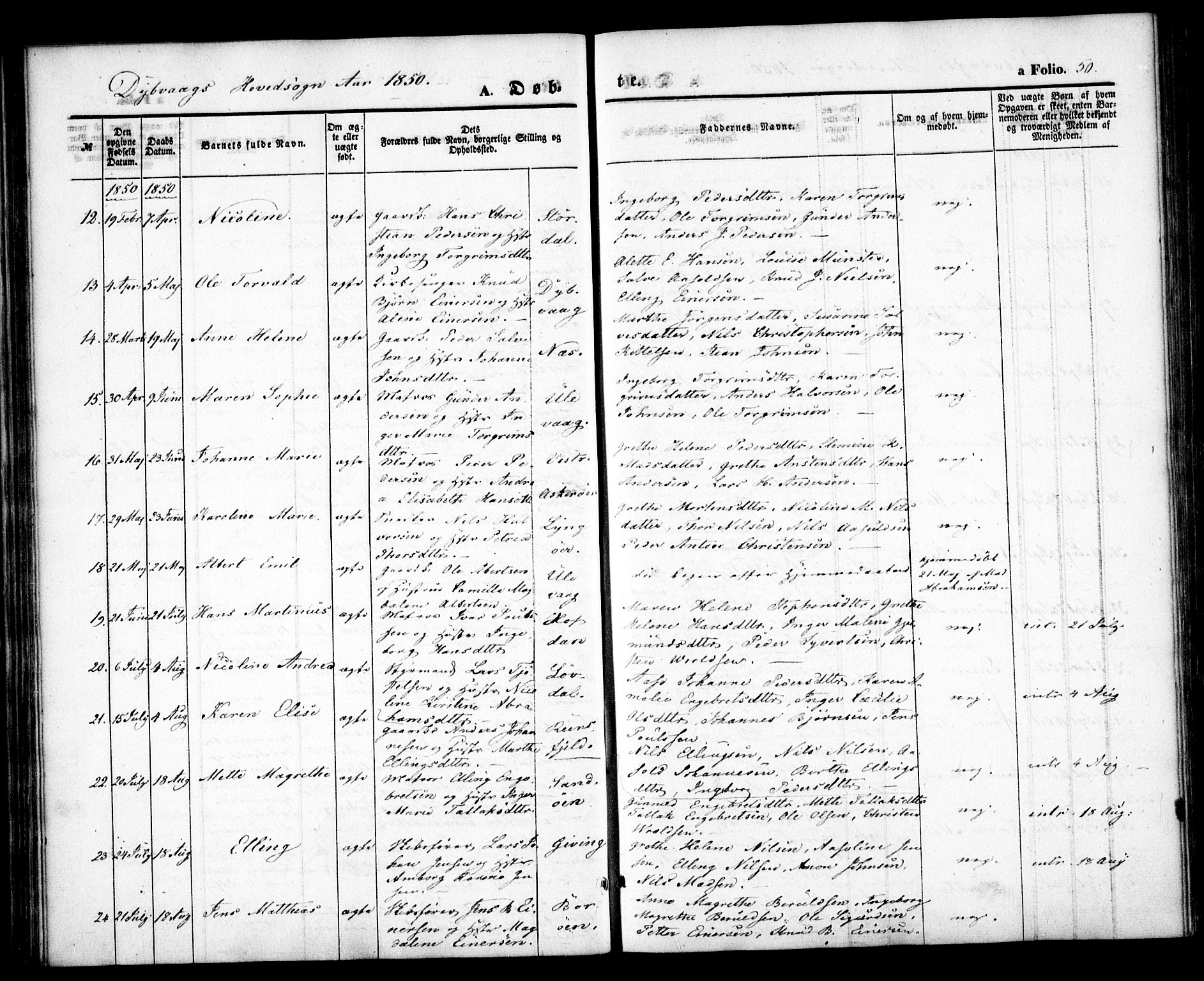 Dypvåg sokneprestkontor, AV/SAK-1111-0007/F/Fa/Faa/L0005: Parish register (official) no. A 5, 1841-1854, p. 50