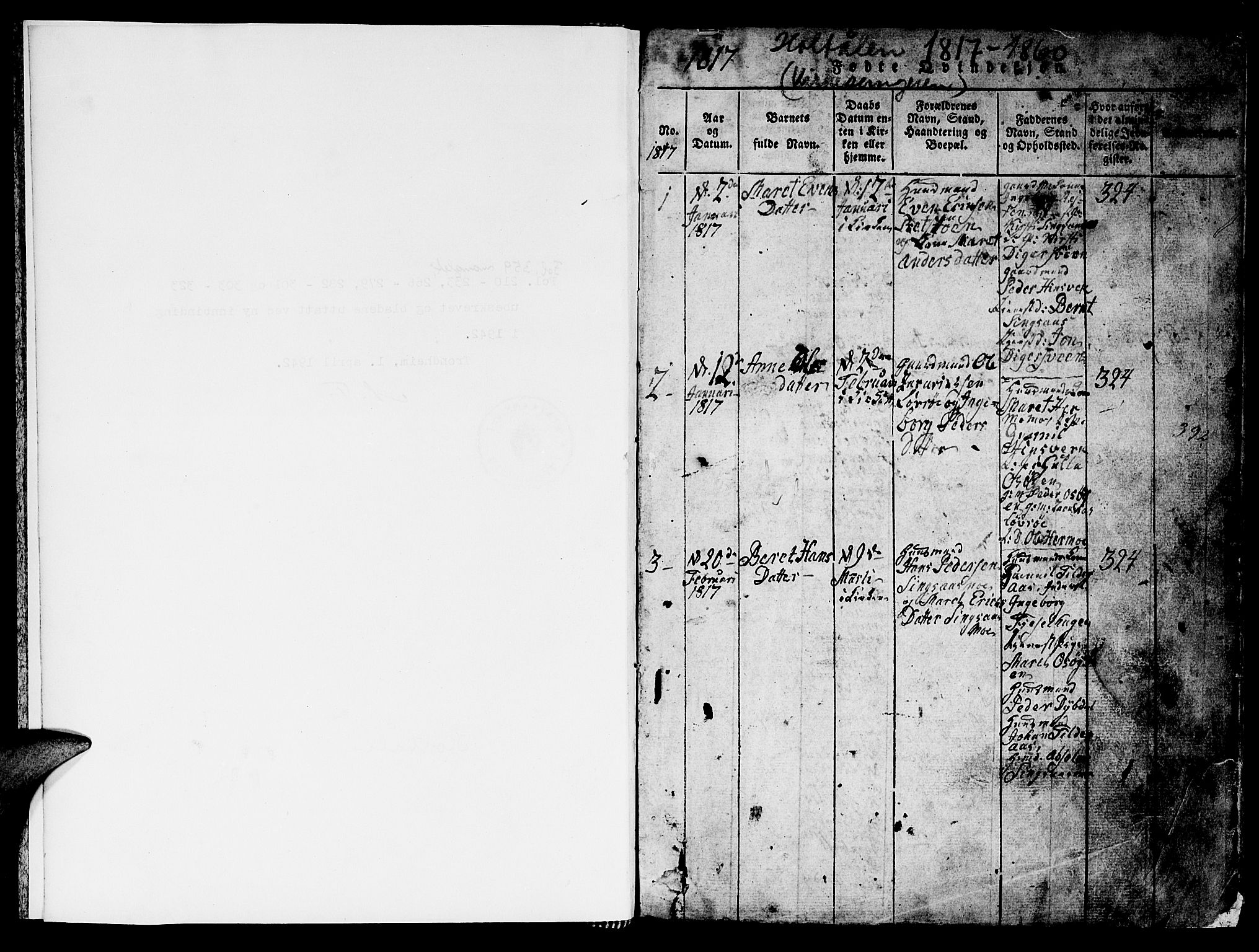 Ministerialprotokoller, klokkerbøker og fødselsregistre - Sør-Trøndelag, SAT/A-1456/688/L1026: Parish register (copy) no. 688C01, 1817-1860, p. 1