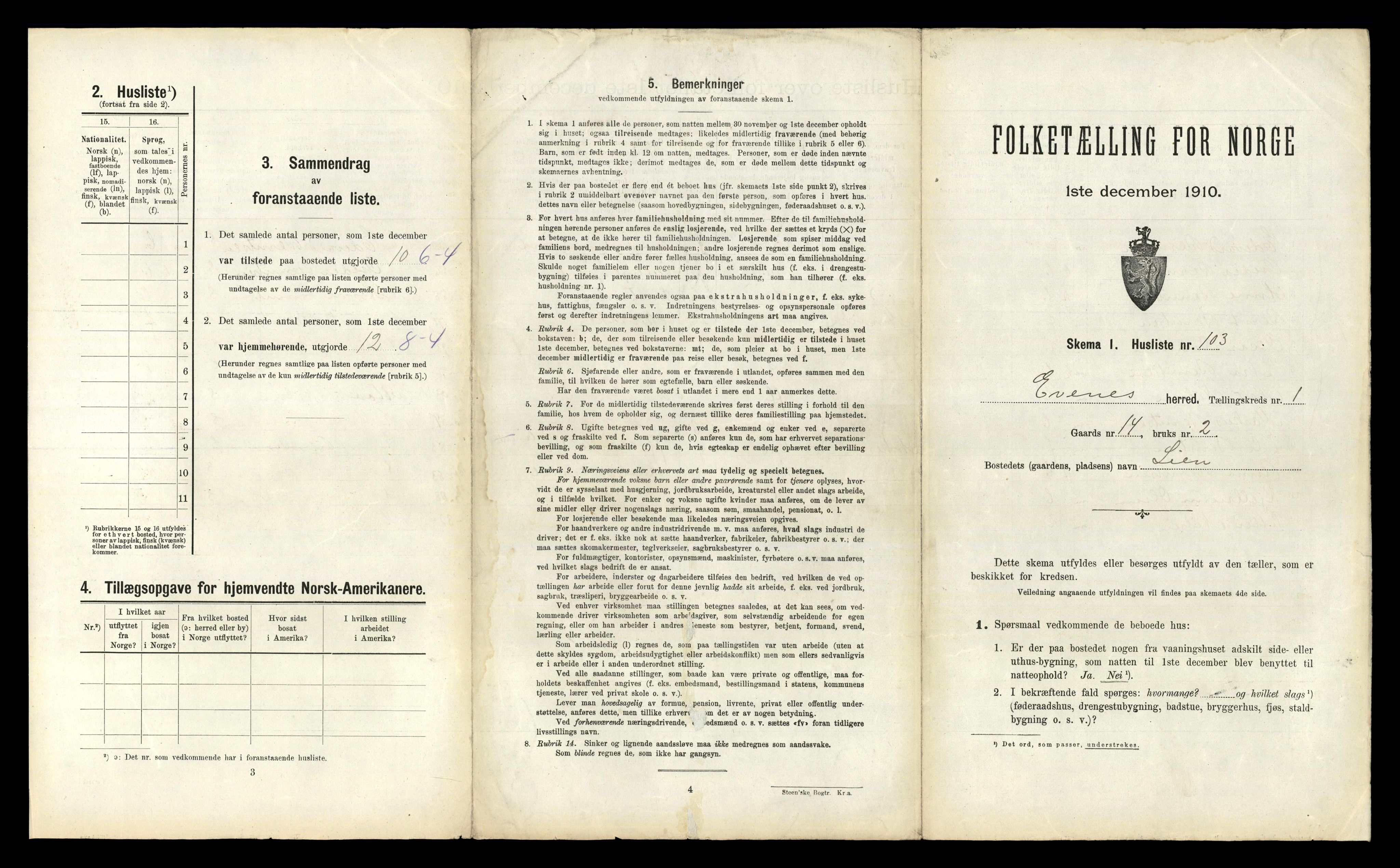 RA, 1910 census for Evenes, 1910, p. 243