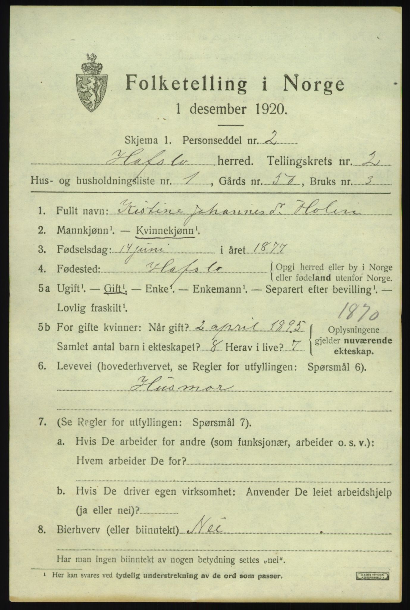 SAB, 1920 census for Hafslo, 1920, p. 1816