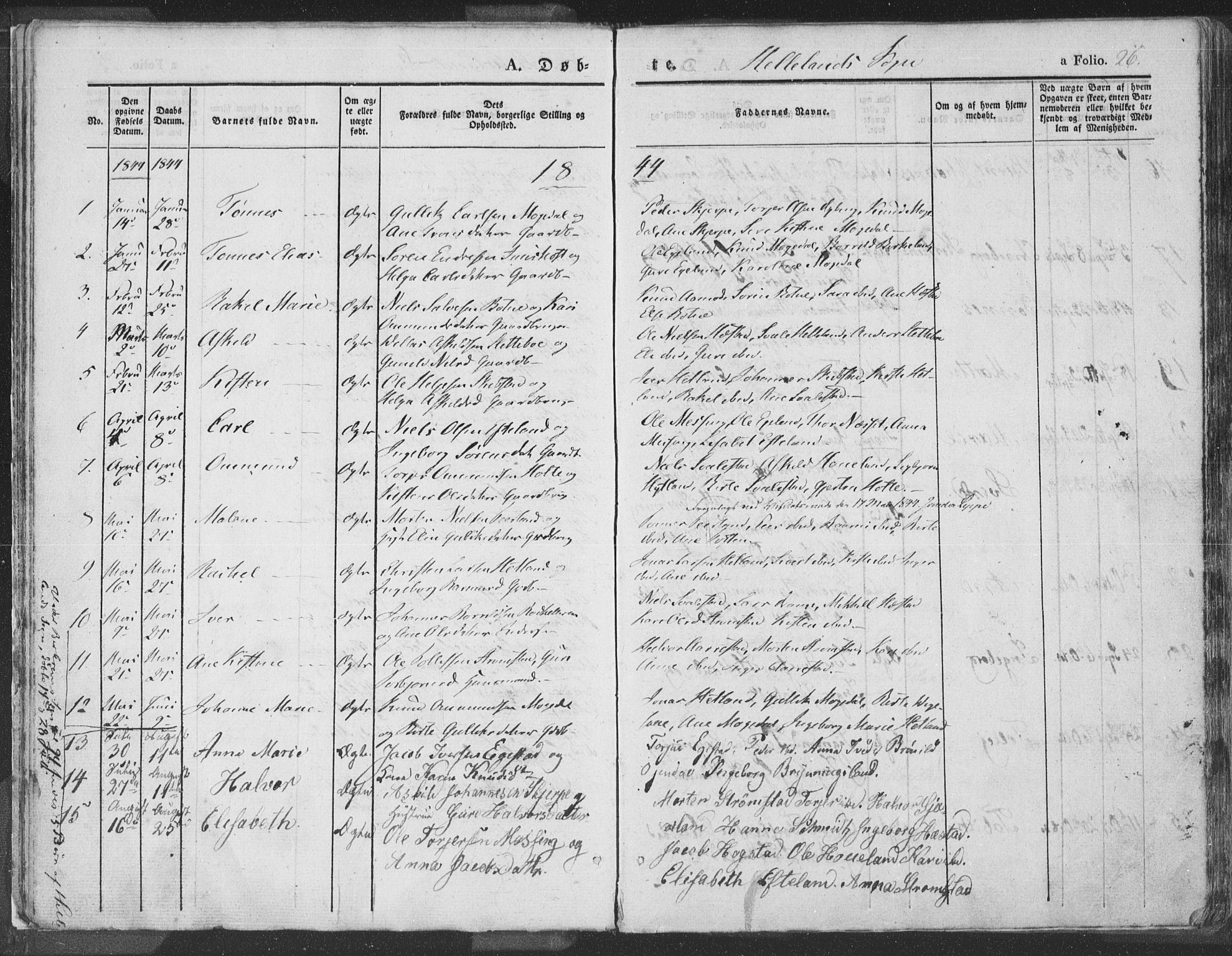 Helleland sokneprestkontor, SAST/A-101810: Parish register (official) no. A 6.1, 1834-1863, p. 26