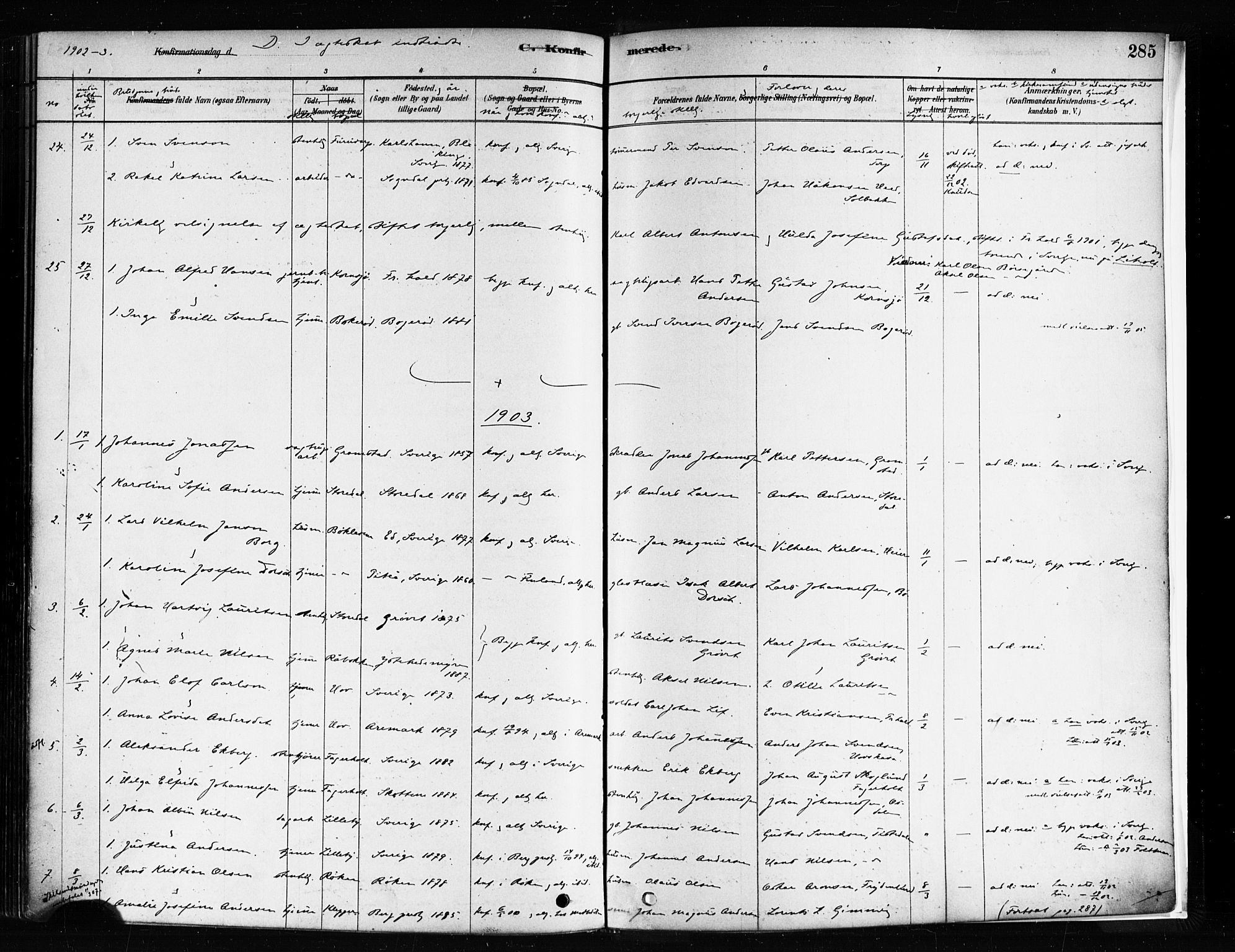 Idd prestekontor Kirkebøker, AV/SAO-A-10911/F/Fc/L0006a: Parish register (official) no. III 6A, 1878-1903, p. 285