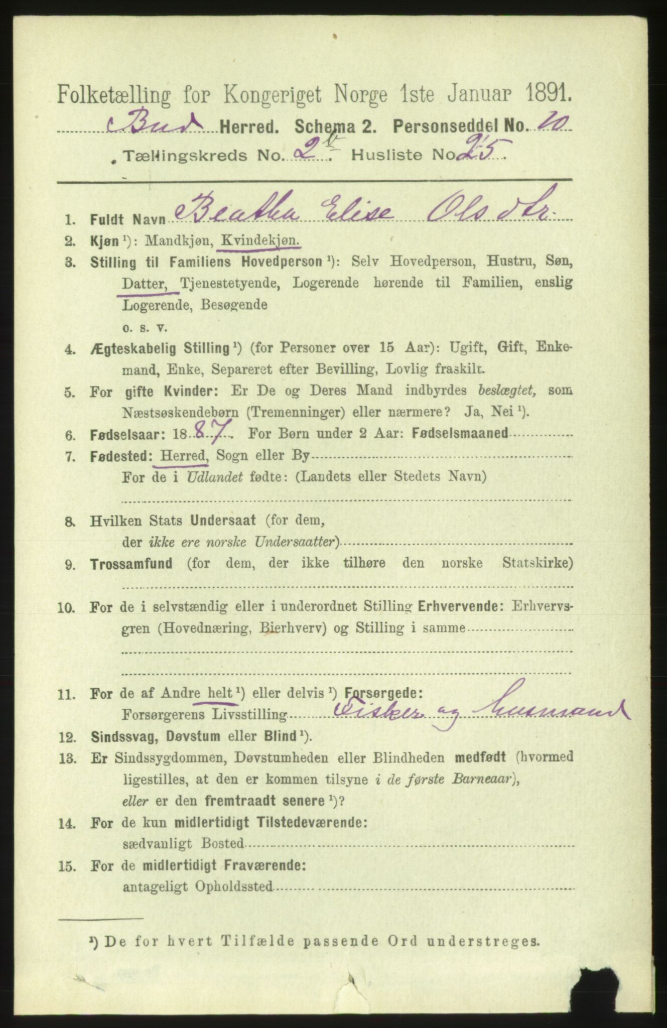 RA, 1891 census for 1549 Bud, 1891, p. 1382