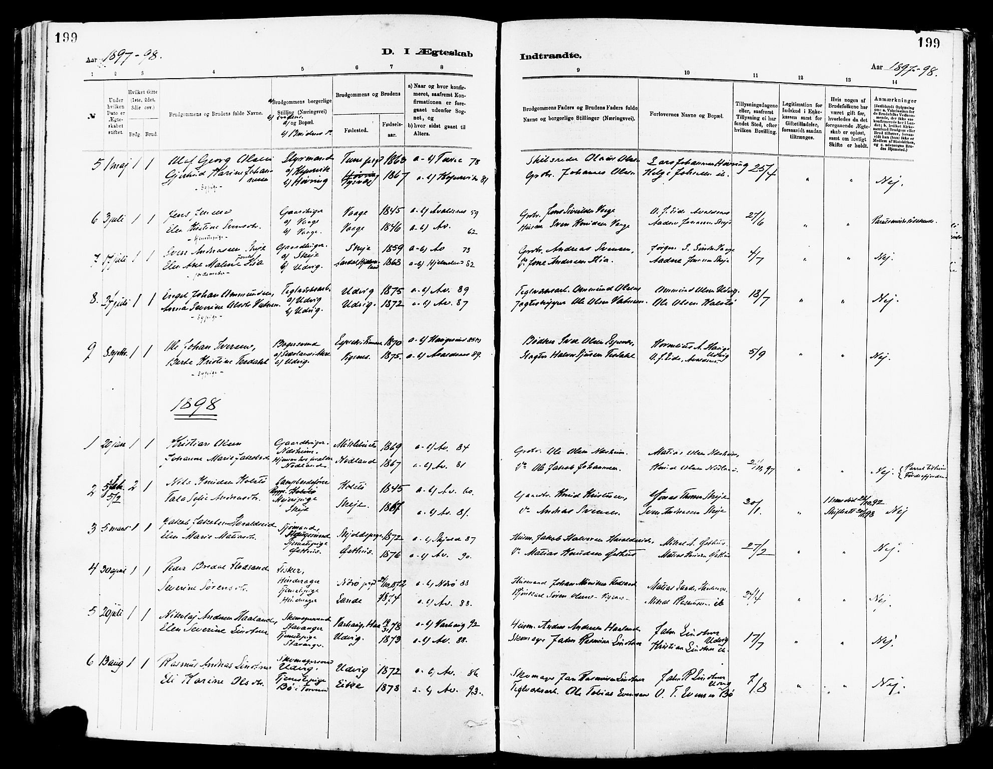 Avaldsnes sokneprestkontor, AV/SAST-A -101851/H/Ha/Haa/L0015: Parish register (official) no. A 15, 1880-1906, p. 199