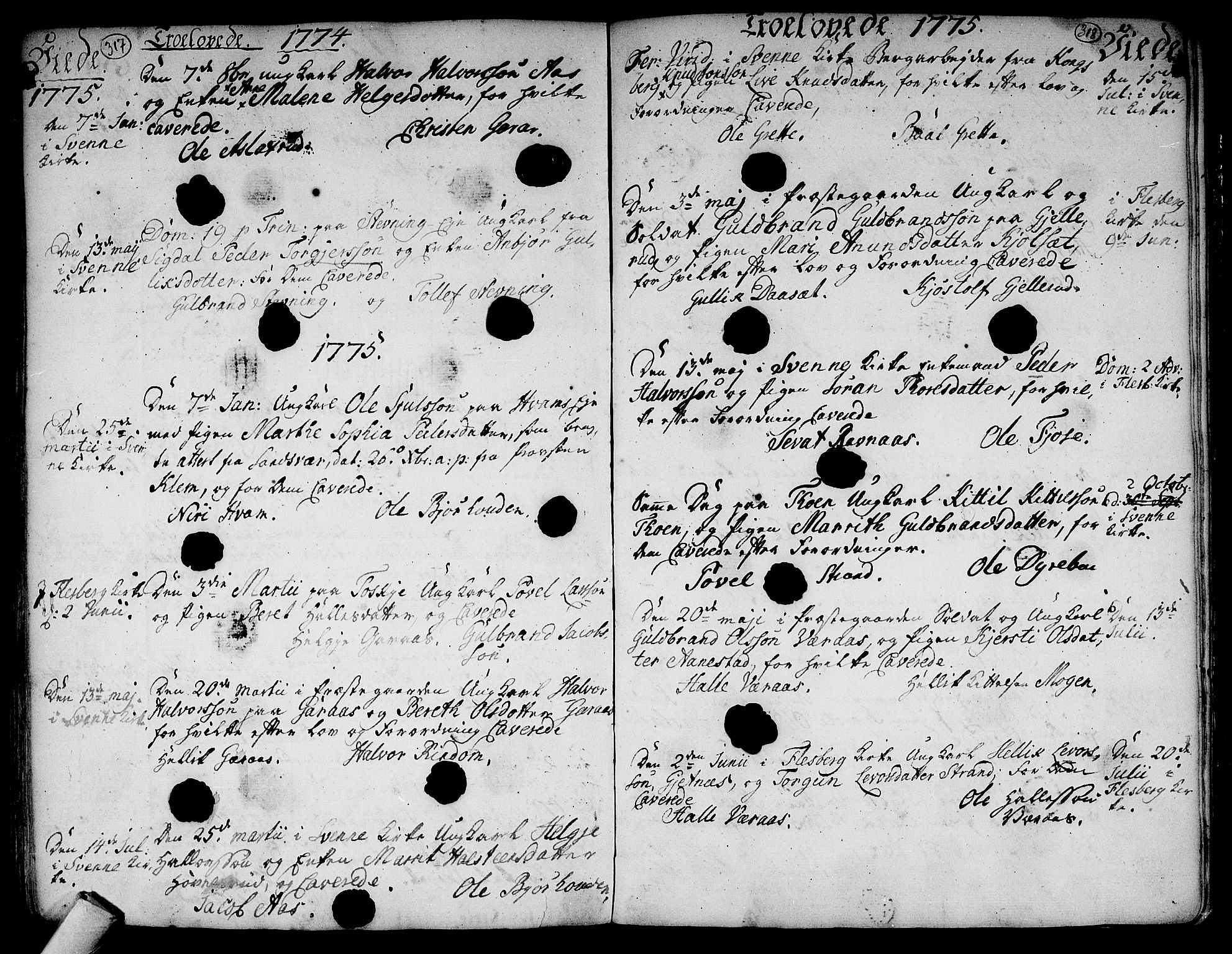 Flesberg kirkebøker, AV/SAKO-A-18/F/Fa/L0003: Parish register (official) no. I 3, 1748-1790, p. 317-318