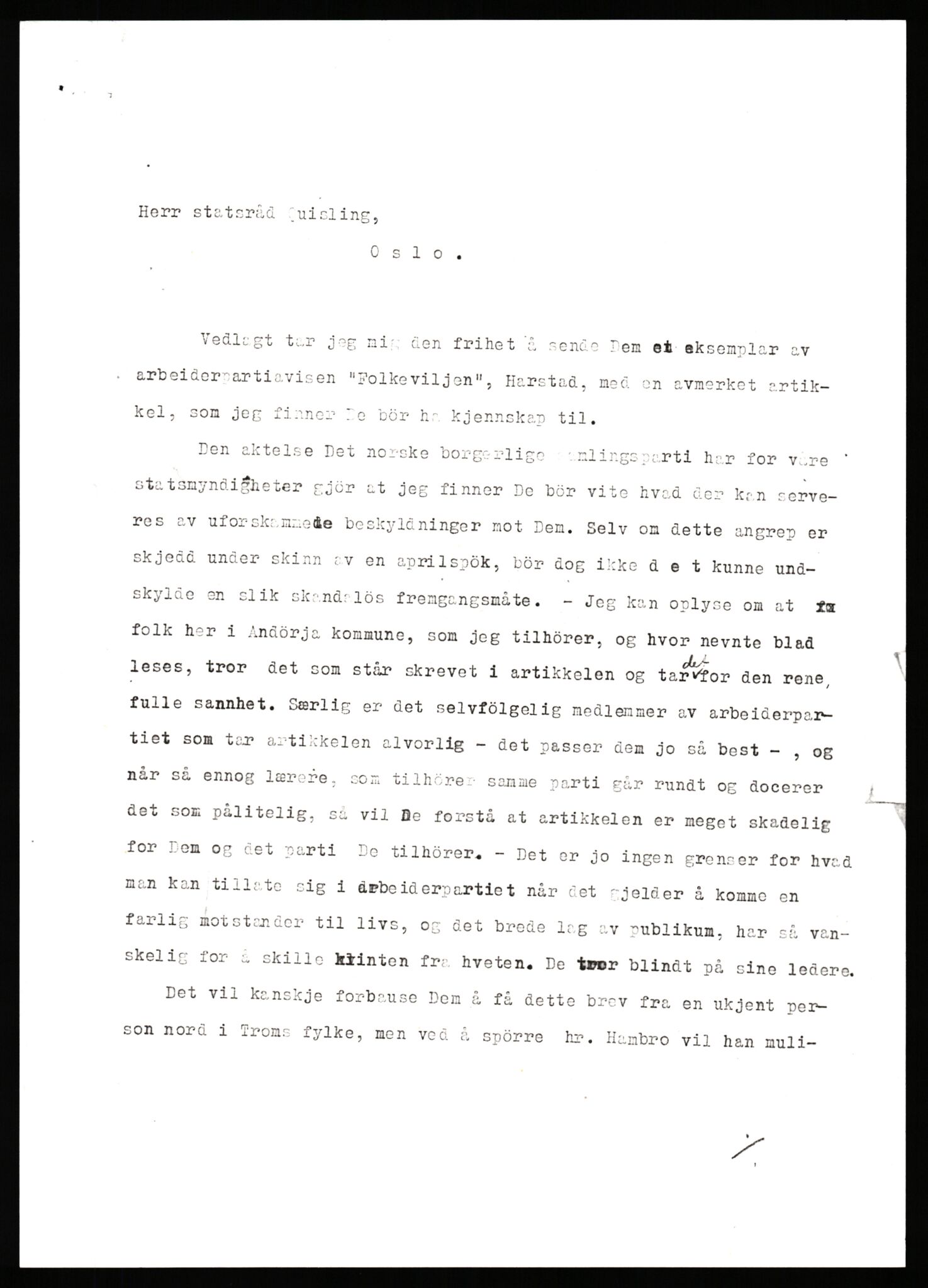 Quisling, Vidkun, AV/RA-PA-0750/G/Gf/L0001: Brev mv. til Vidkun Quisling, 1930-1938, p. 114