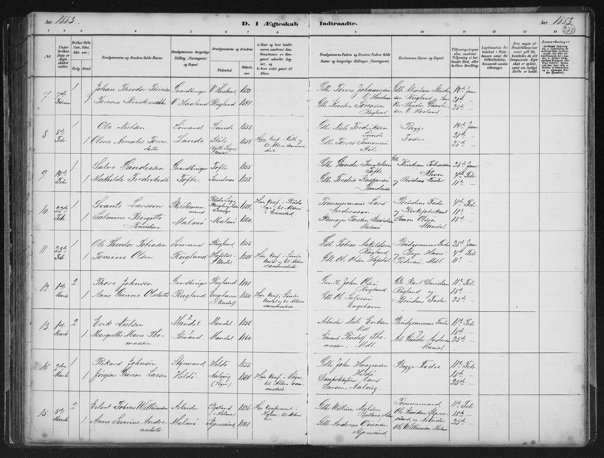 Mandal sokneprestkontor, AV/SAK-1111-0030/F/Fb/Fba/L0011: Parish register (copy) no. B 5, 1880-1898, p. 277