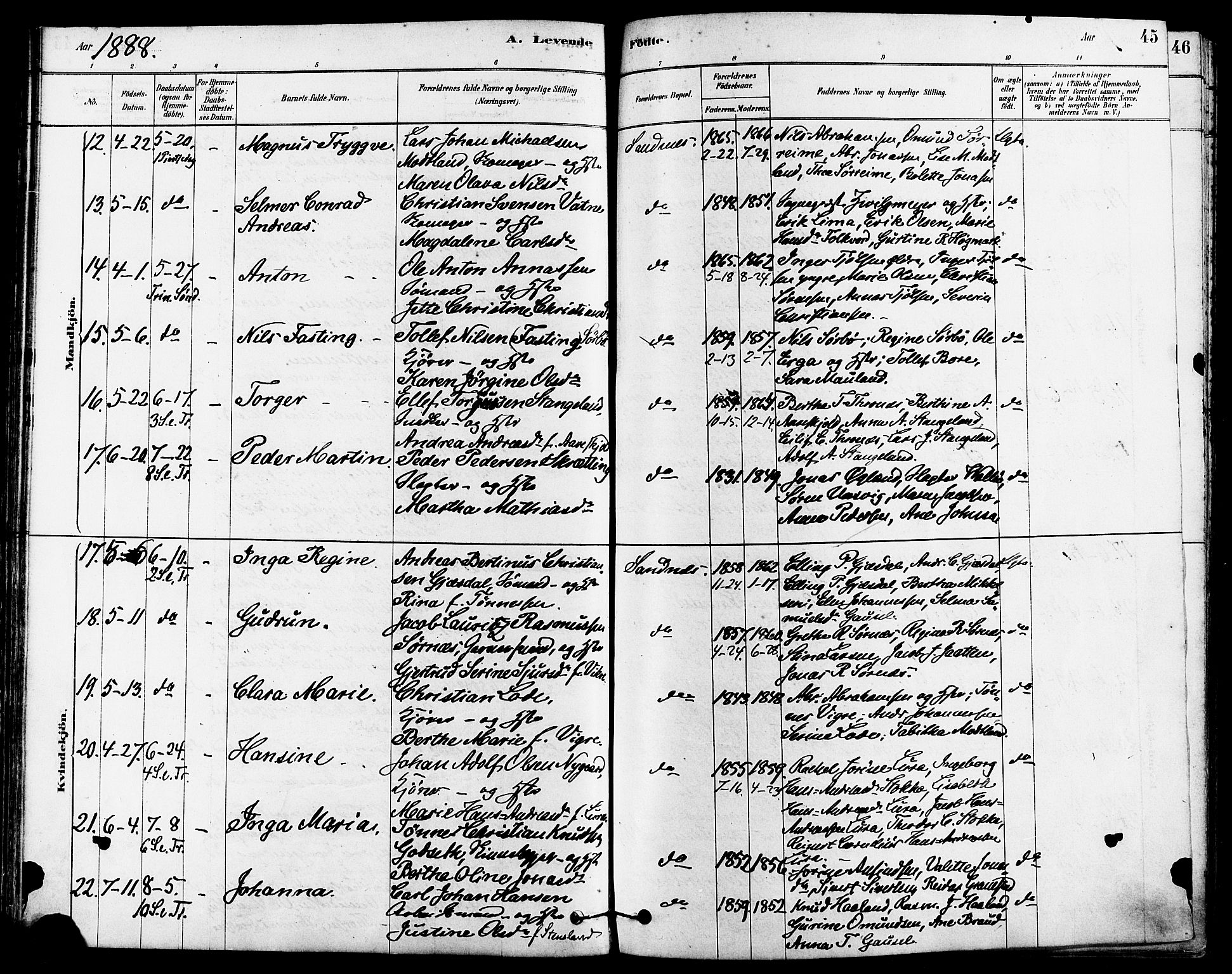 Høyland sokneprestkontor, AV/SAST-A-101799/001/30BA/L0012: Parish register (official) no. A 11, 1878-1889, p. 45