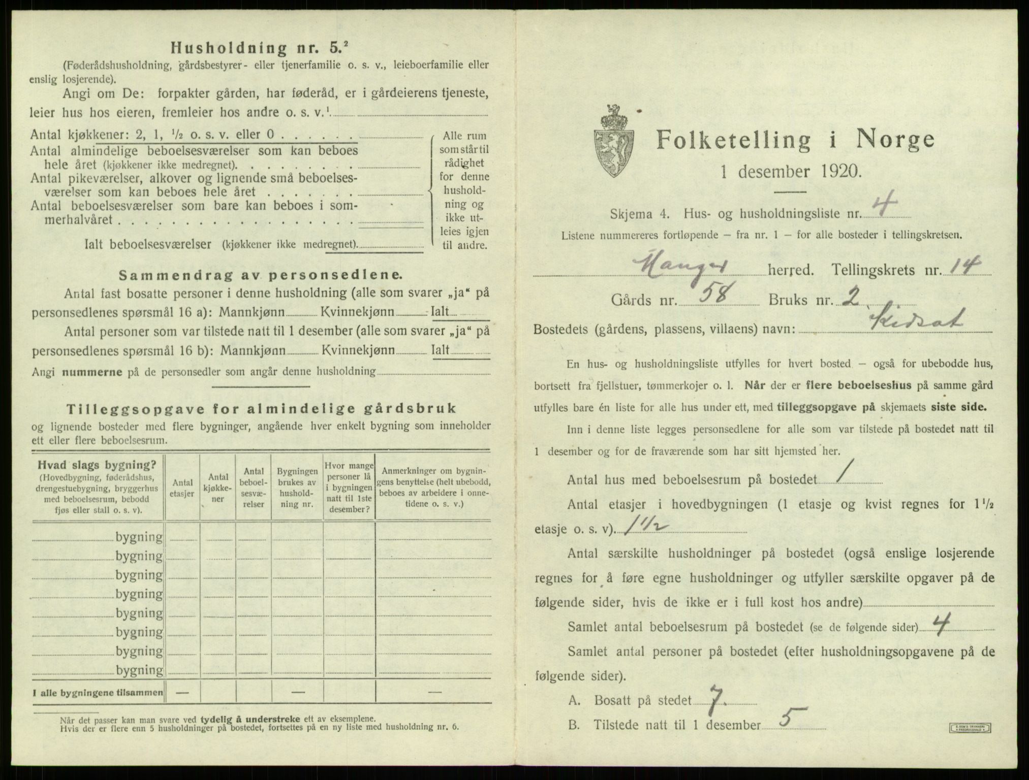 SAB, 1920 census for Manger, 1920, p. 1097