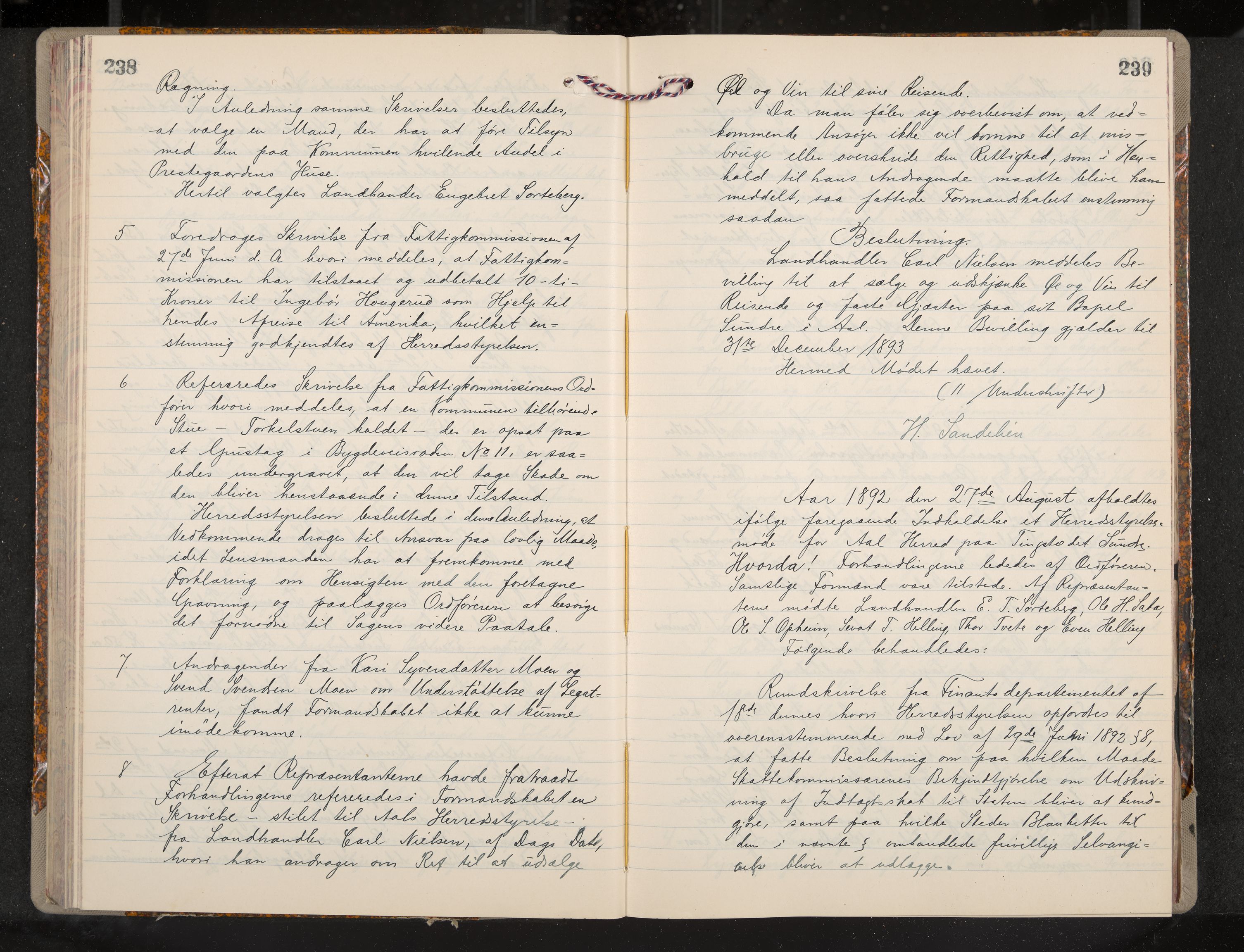 Ål formannskap og sentraladministrasjon, IKAK/0619021/A/Aa/L0004: Utskrift av møtebok, 1881-1901, p. 238-239