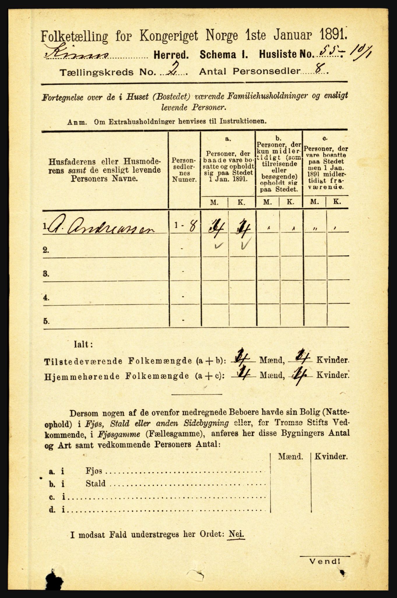 RA, 1891 census for 1437 Kinn, 1891, p. 531