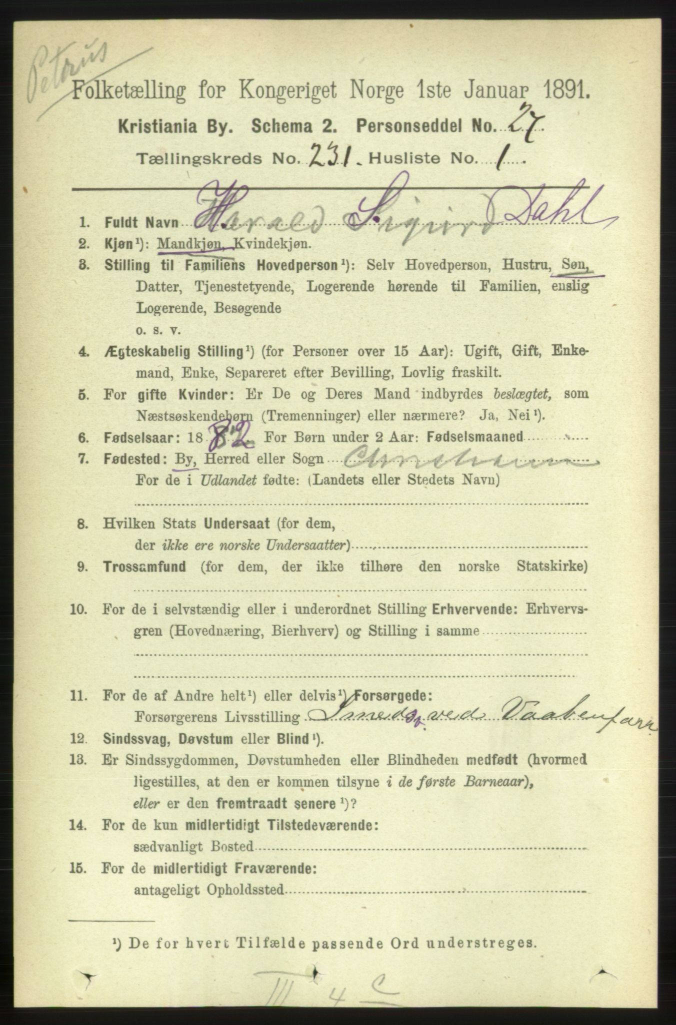 RA, 1891 census for 0301 Kristiania, 1891, p. 142531