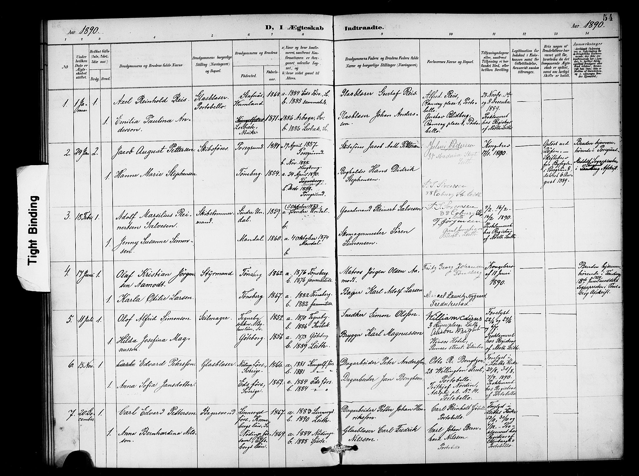 Den norske sjømannsmisjon i utlandet/Skotske havner (Leith, Glasgow), SAB/SAB/PA-0100/H/Ha/Haa/L0003: Parish register (official) no. A 3, 1887-1898, p. 54