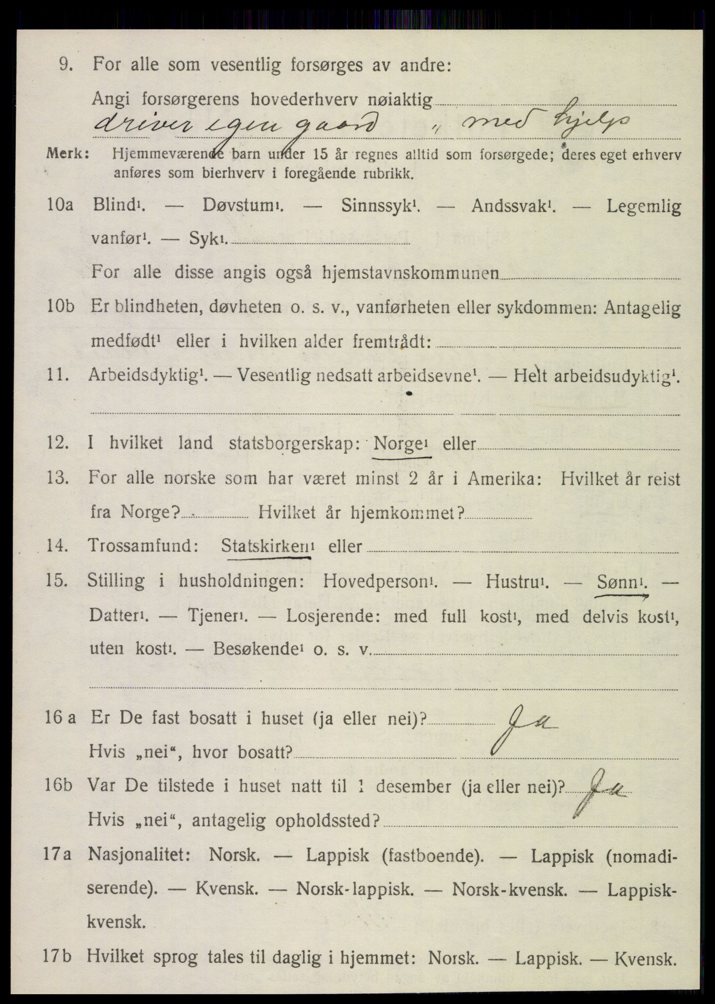 SAT, 1920 census for Nesna, 1920, p. 2072