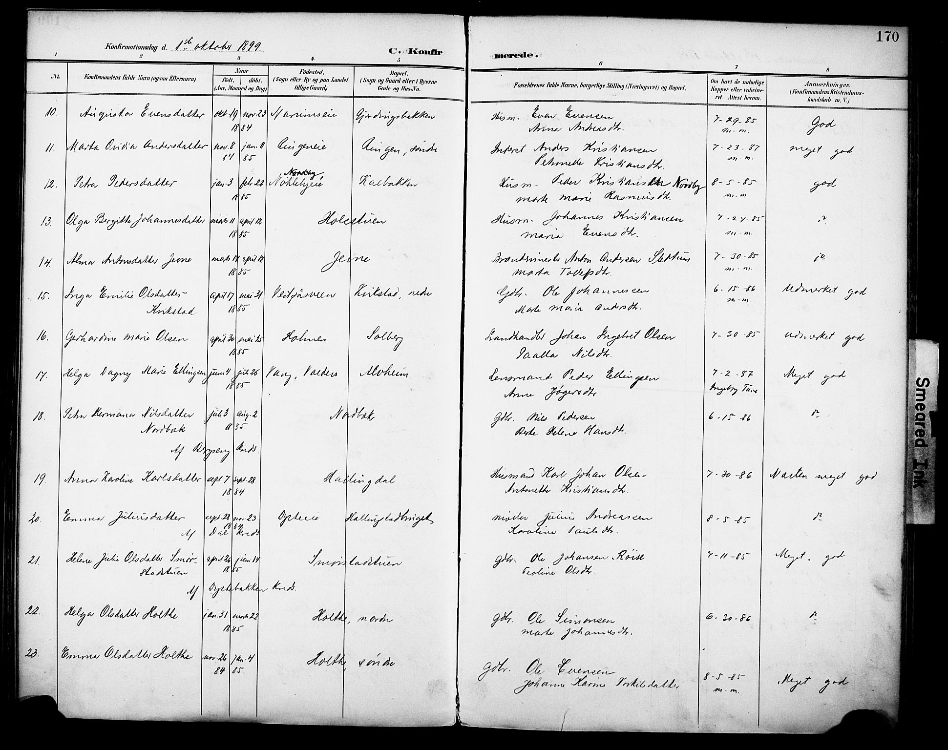 Vestre Toten prestekontor, SAH/PREST-108/H/Ha/Haa/L0013: Parish register (official) no. 13, 1895-1911, p. 170