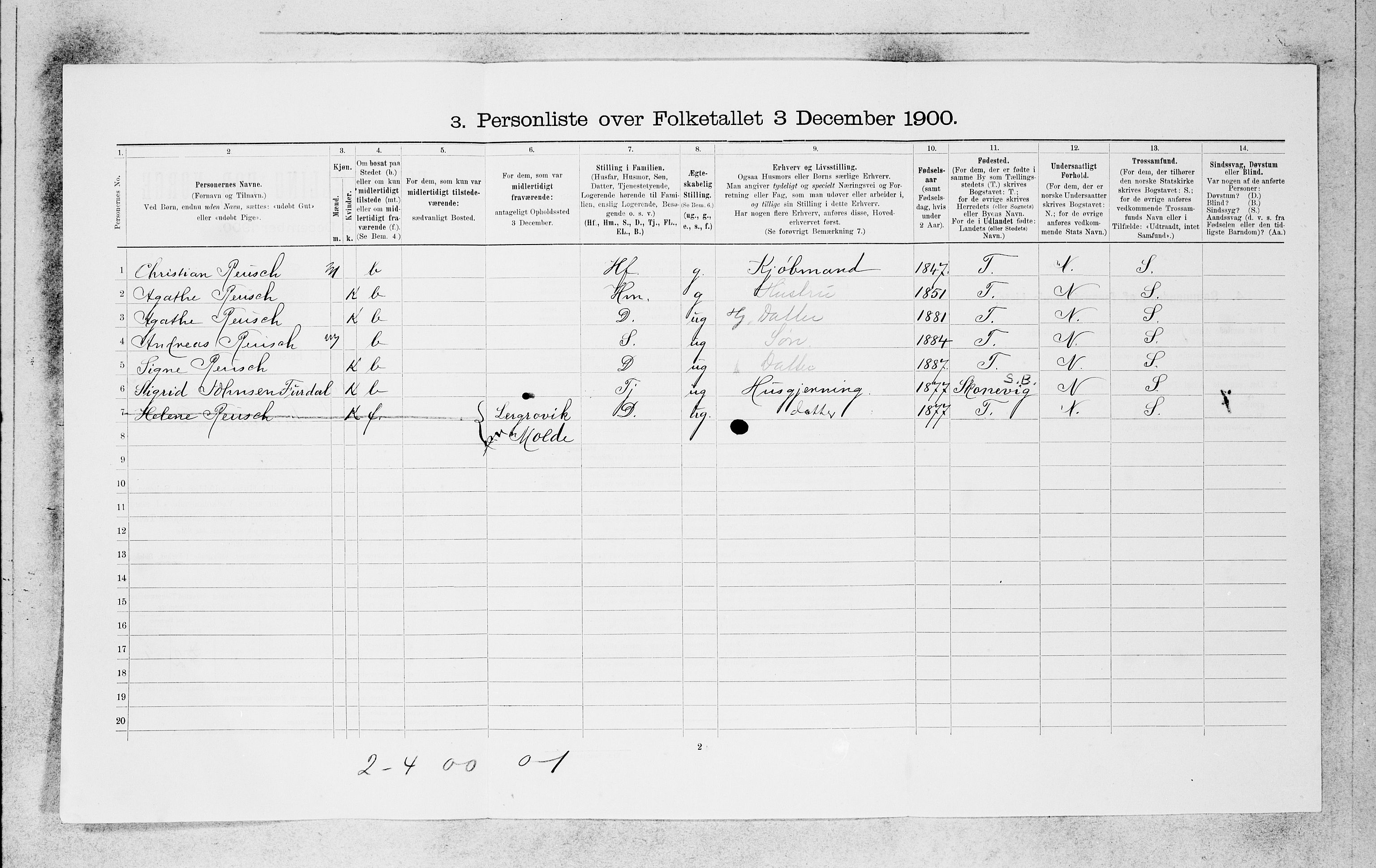 SAB, 1900 census for Bergen, 1900, p. 12126