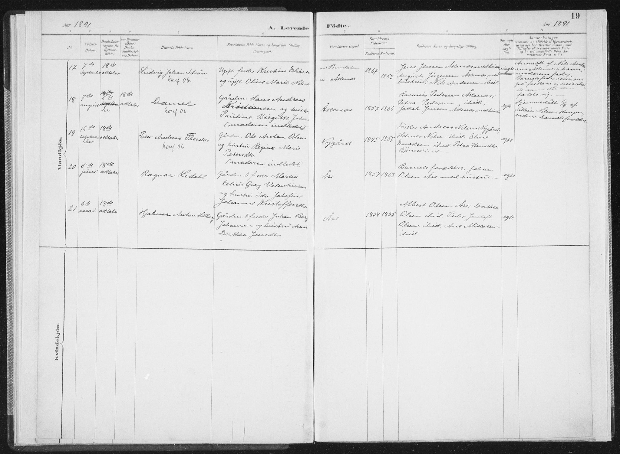 Ministerialprotokoller, klokkerbøker og fødselsregistre - Nordland, AV/SAT-A-1459/898/L1422: Parish register (official) no. 898A02, 1887-1908, p. 19