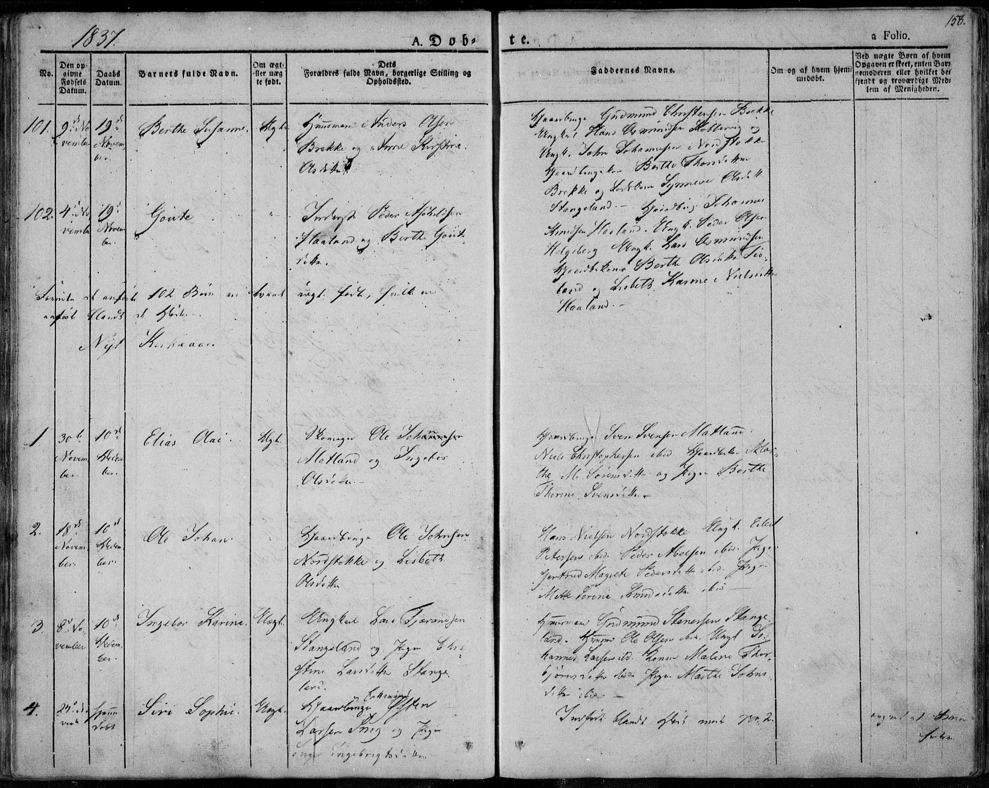 Avaldsnes sokneprestkontor, SAST/A -101851/H/Ha/Haa/L0005: Parish register (official) no. A 5.1, 1825-1841, p. 158