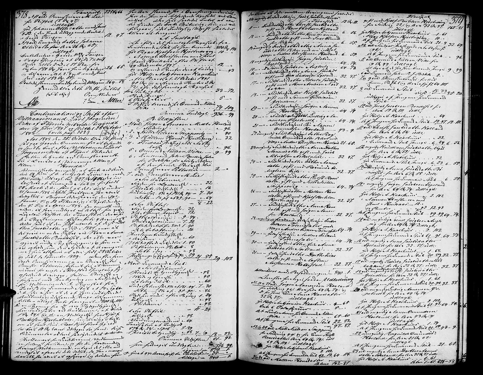 Sunnhordland sorenskrivar, AV/SAB-A-2401/1/H/Ha/Had/L0006: Skifteprotokollar. Føyen, Fjære og Våg. Register i protokoll., 1844-1853, p. 378-379