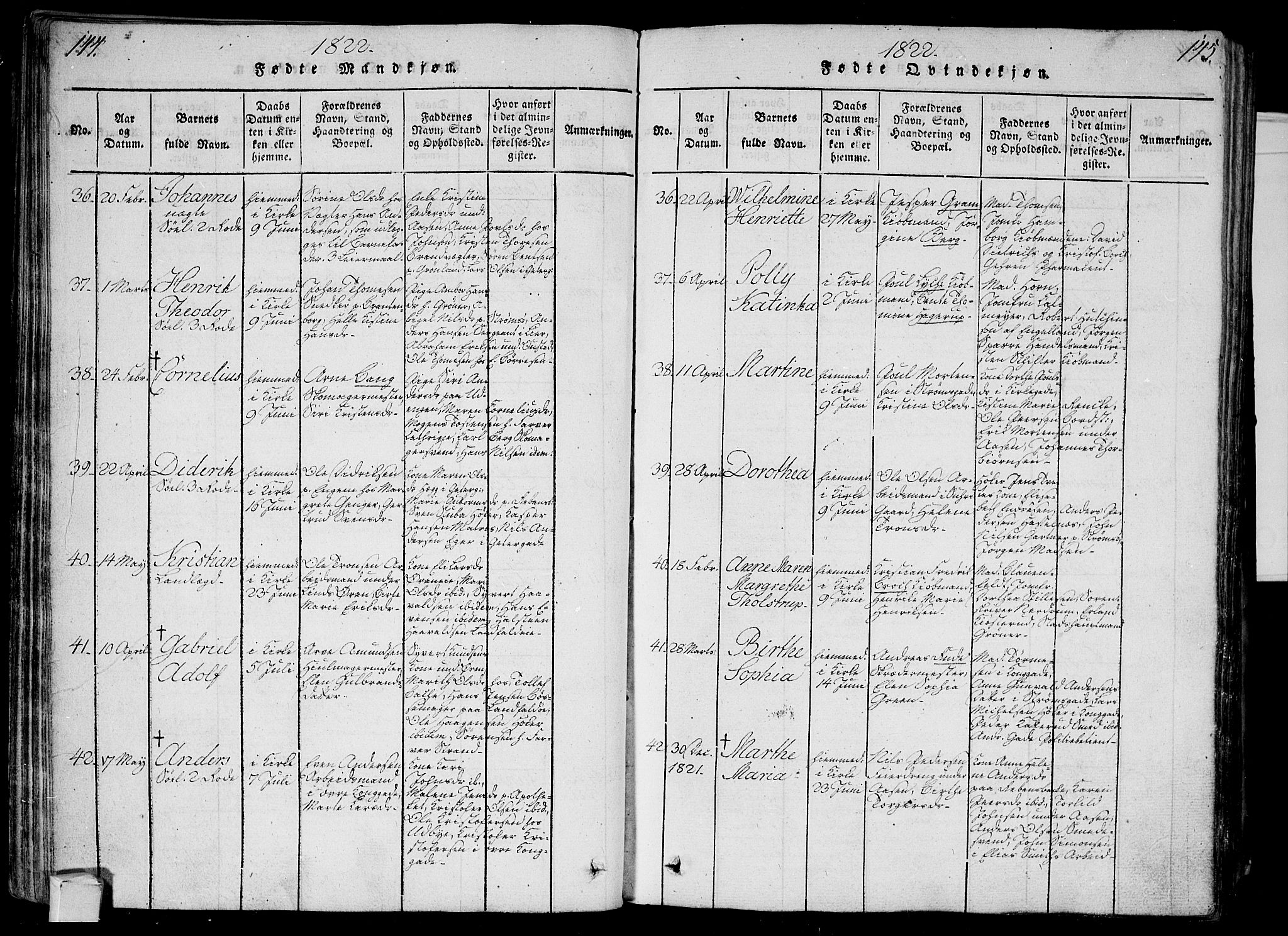 Bragernes kirkebøker, AV/SAKO-A-6/G/Ga/L0001: Parish register (copy) no. 1, 1815-1829, p. 144-145