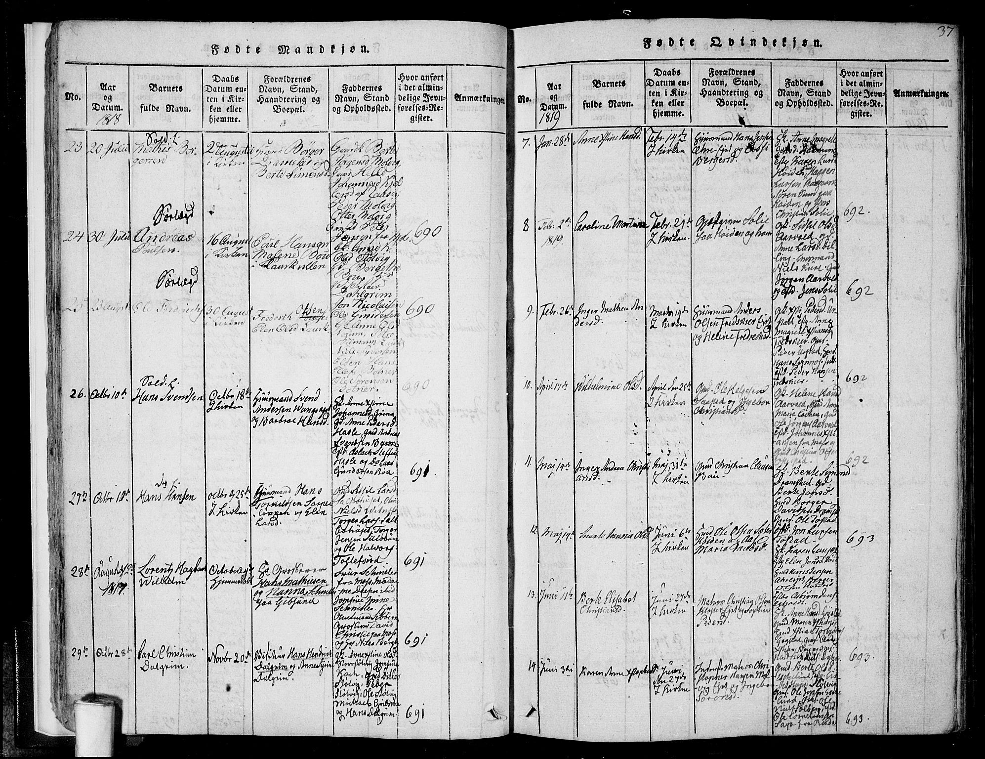 Rygge prestekontor Kirkebøker, AV/SAO-A-10084b/F/Fa/L0003: Parish register (official) no. 3, 1814-1836, p. 36-37