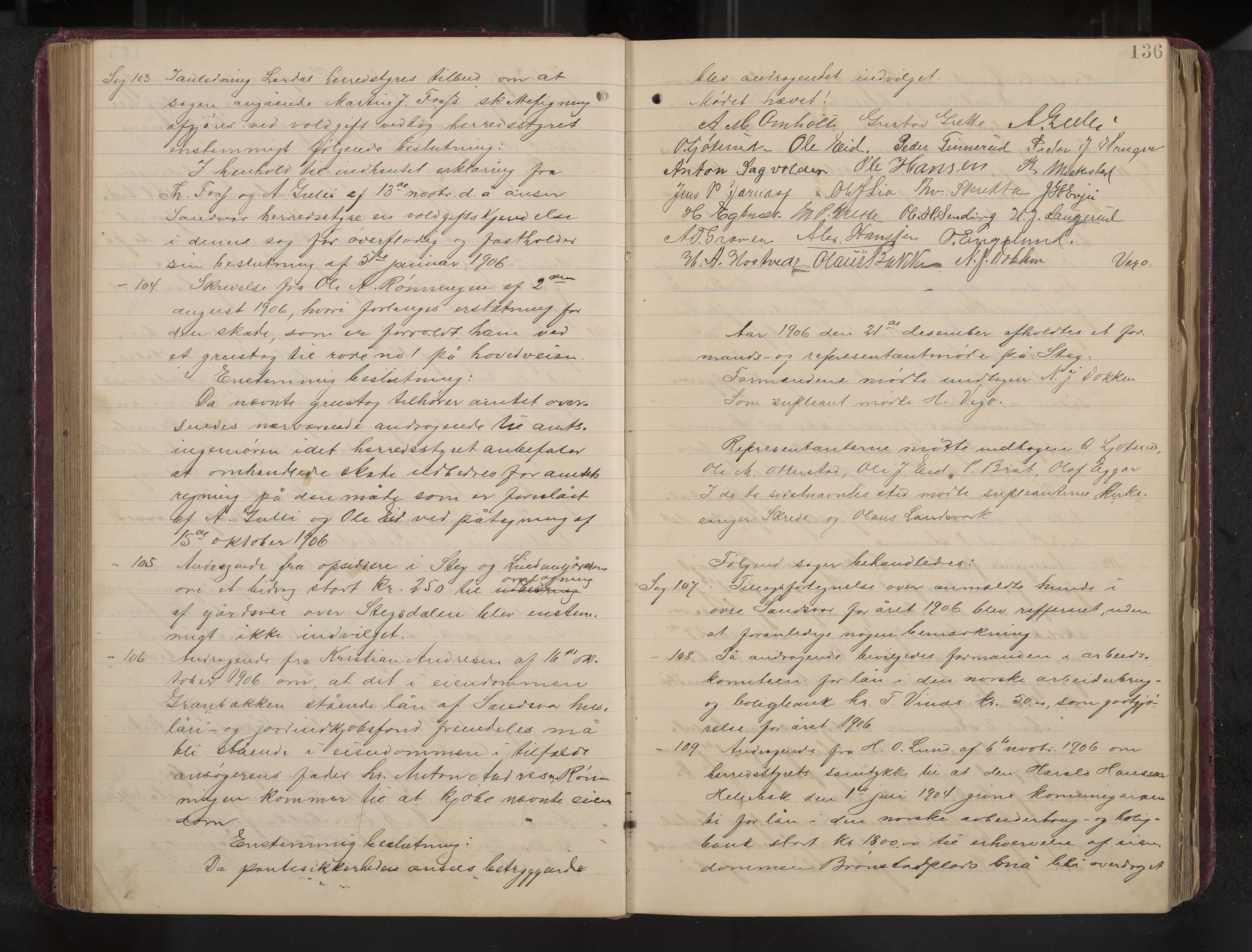 Ytre Sandsvær formannskap og sentraladministrasjon, IKAK/0629021/A/Aa/L0001: Møtebok med register, 1902-1919, p. 136