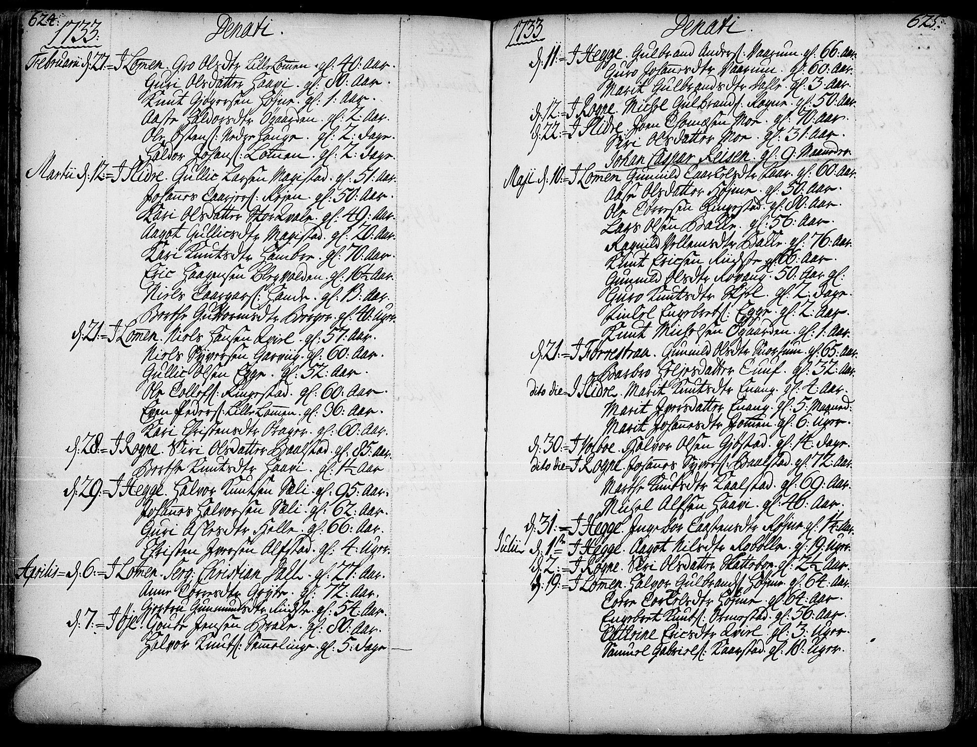 Slidre prestekontor, SAH/PREST-134/H/Ha/Haa/L0001: Parish register (official) no. 1, 1724-1814, p. 624-625
