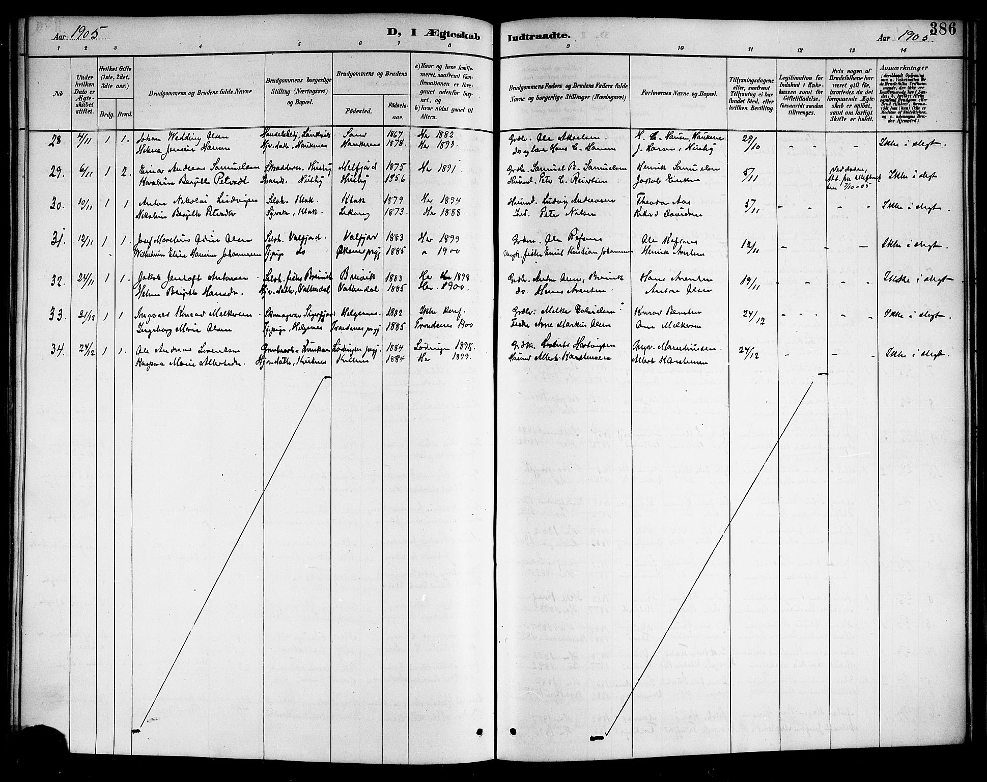 Ministerialprotokoller, klokkerbøker og fødselsregistre - Nordland, AV/SAT-A-1459/888/L1268: Parish register (copy) no. 888C06, 1891-1908, p. 386