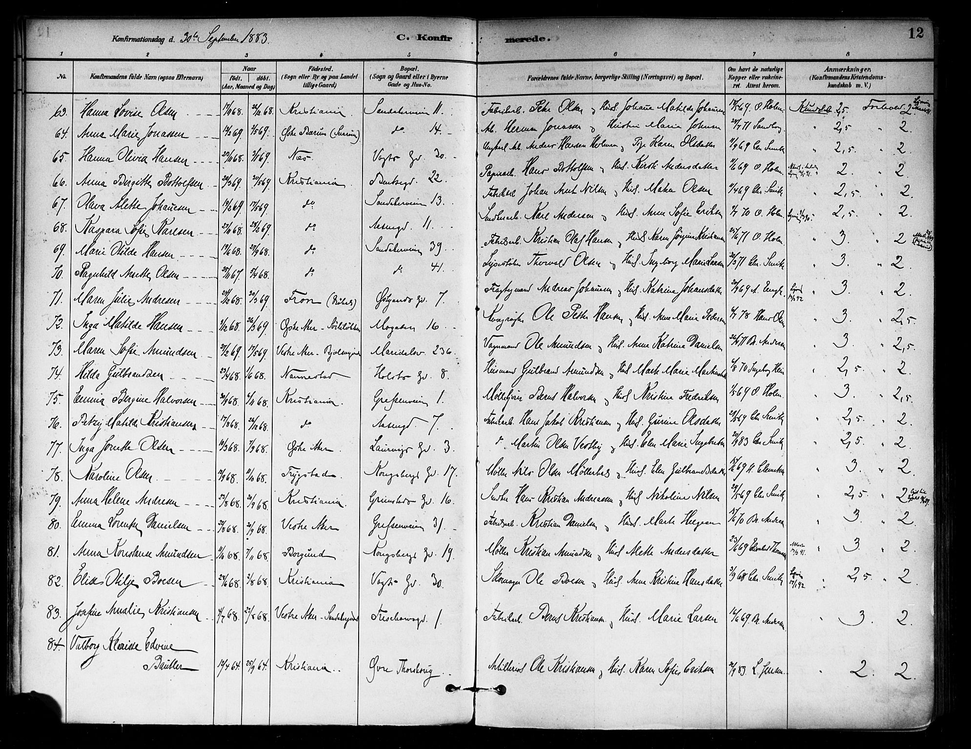 Sagene prestekontor Kirkebøker, AV/SAO-A-10796/F/L0002: Parish register (official) no. 2, 1880-1897, p. 12