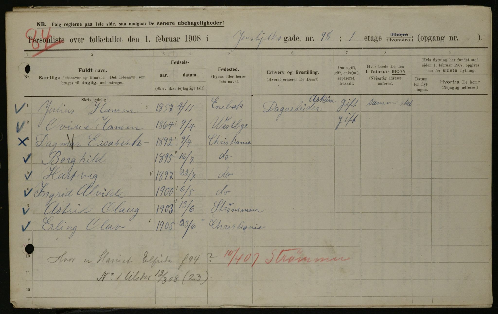 OBA, Municipal Census 1908 for Kristiania, 1908, p. 41792