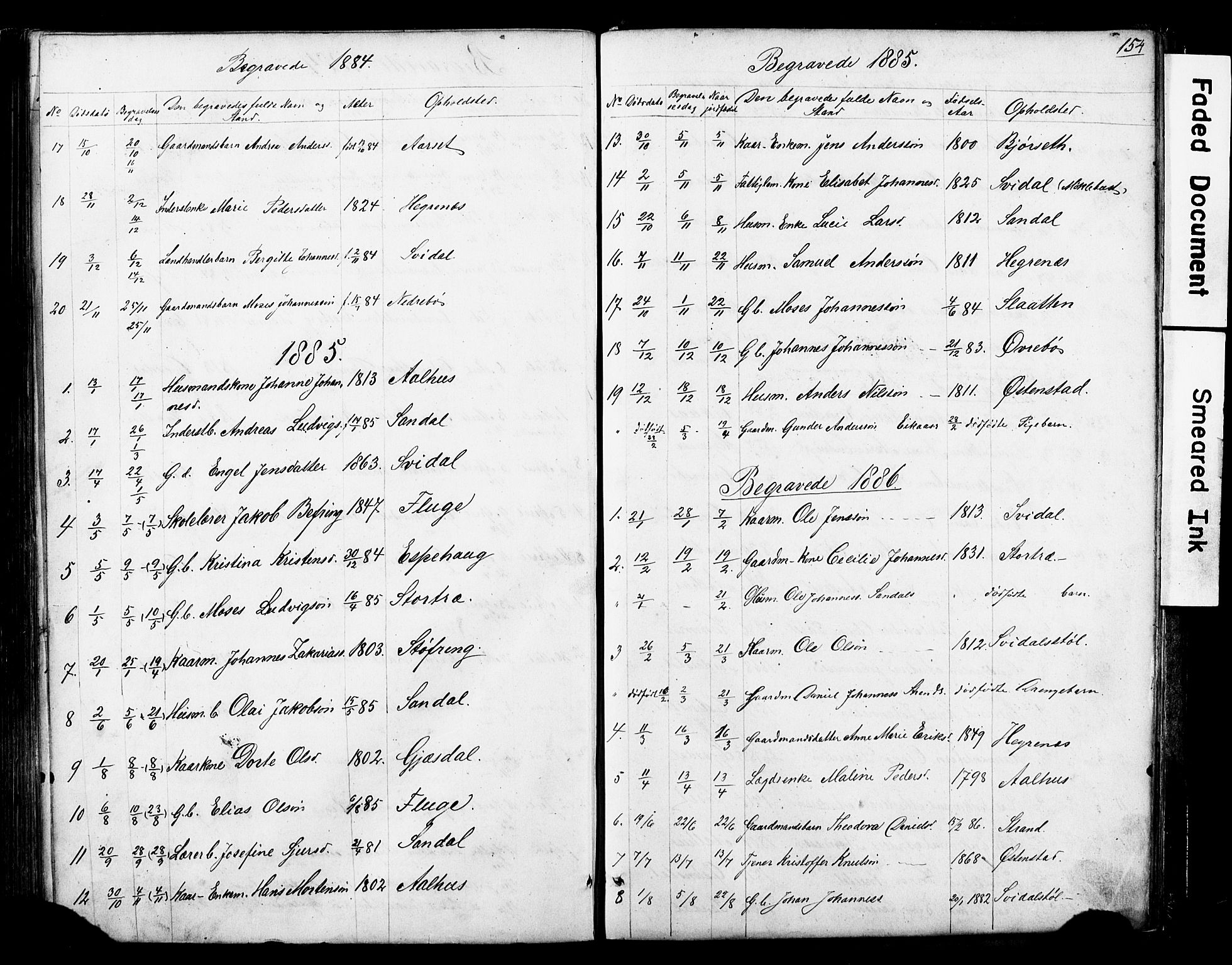 Jølster sokneprestembete, SAB/A-80701/H/Hab/Haba/L0001: Parish register (copy) no. A 1, 1853-1894, p. 154