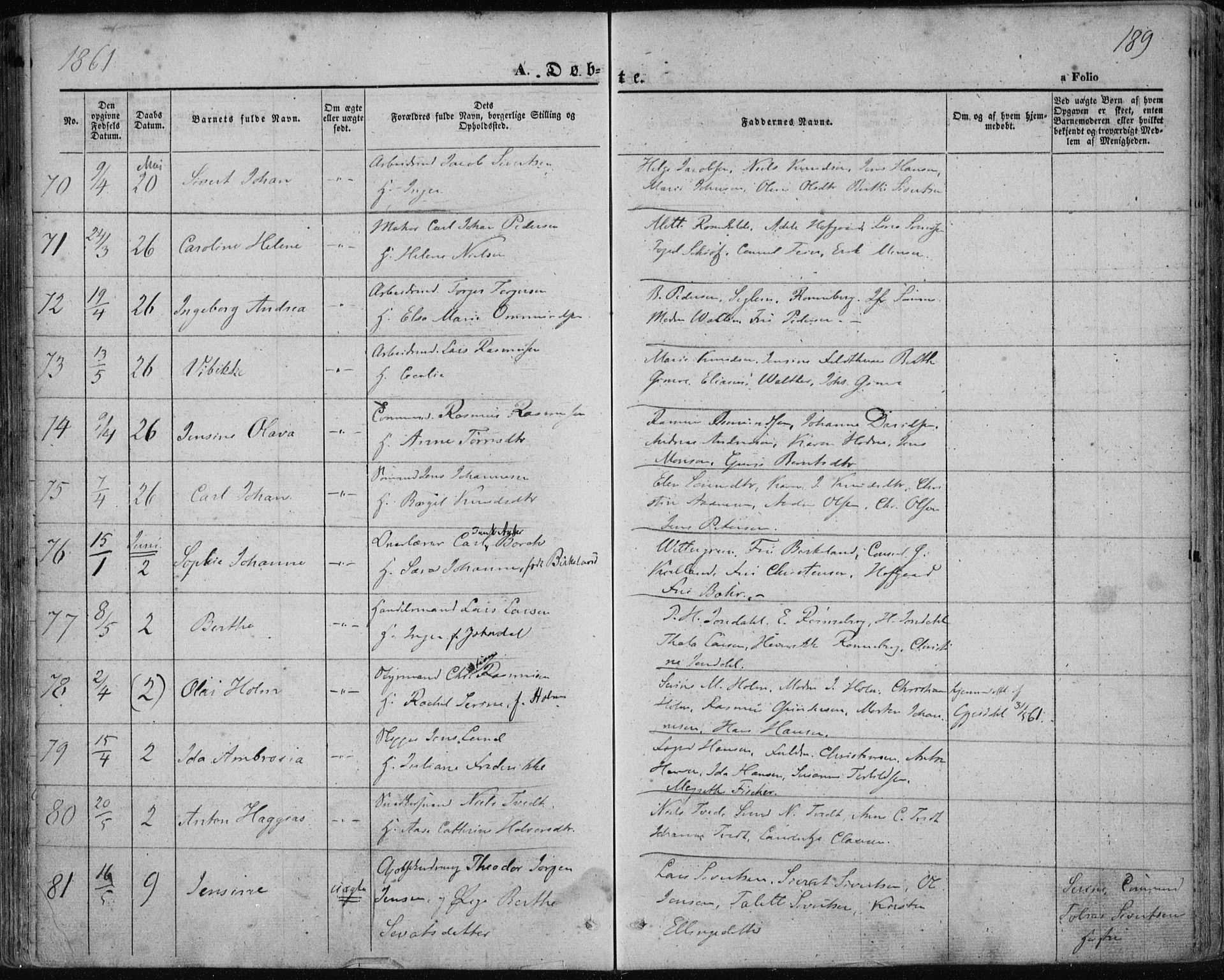 Domkirken sokneprestkontor, AV/SAST-A-101812/001/30/30BA/L0017: Parish register (official) no. A 16, 1855-1867, p. 189