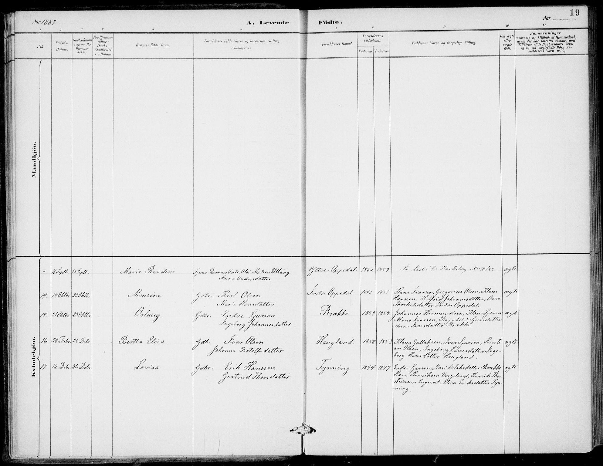 Gulen sokneprestembete, AV/SAB-A-80201/H/Haa/Haac/L0002: Parish register (official) no. C  2, 1882-1914, p. 19