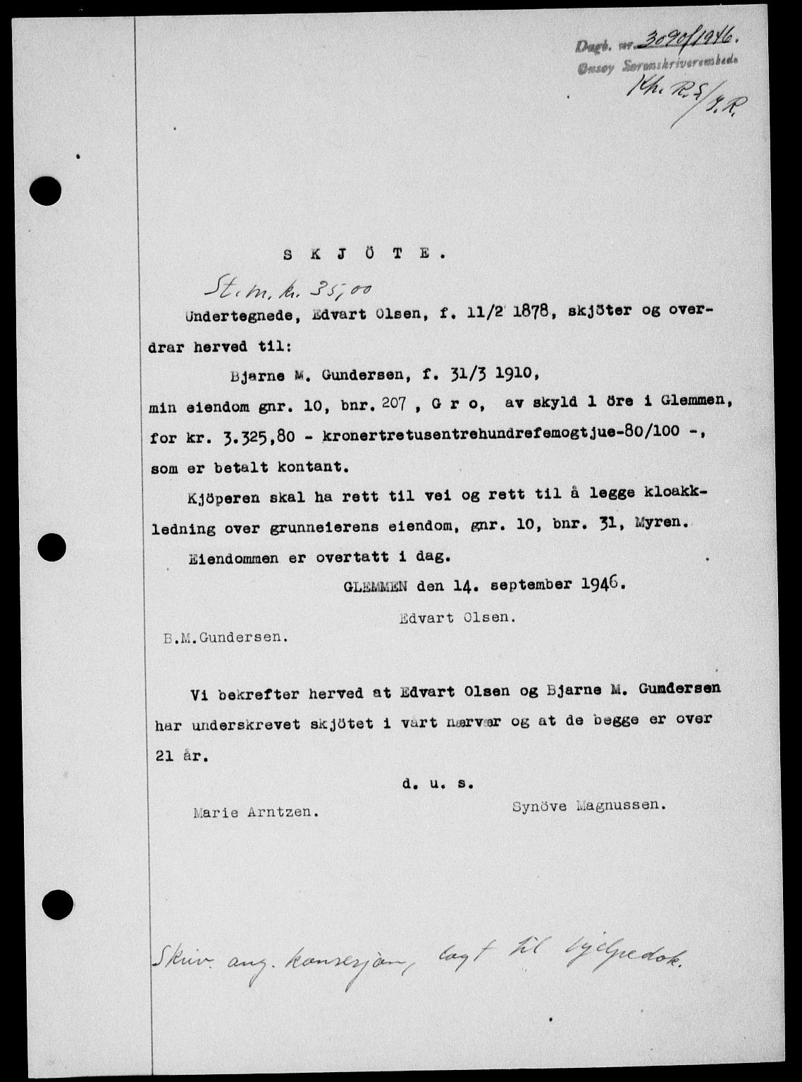 Onsøy sorenskriveri, SAO/A-10474/G/Ga/Gab/L0018: Mortgage book no. II A-18, 1946-1947, Diary no: : 3090/1946