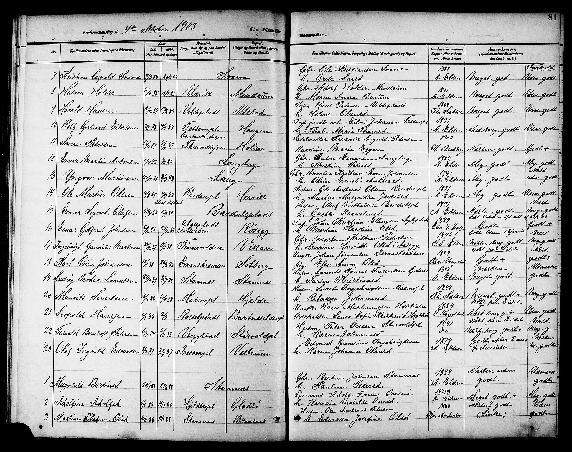 Ministerialprotokoller, klokkerbøker og fødselsregistre - Nord-Trøndelag, SAT/A-1458/741/L0401: Parish register (copy) no. 741C02, 1899-1911, p. 81